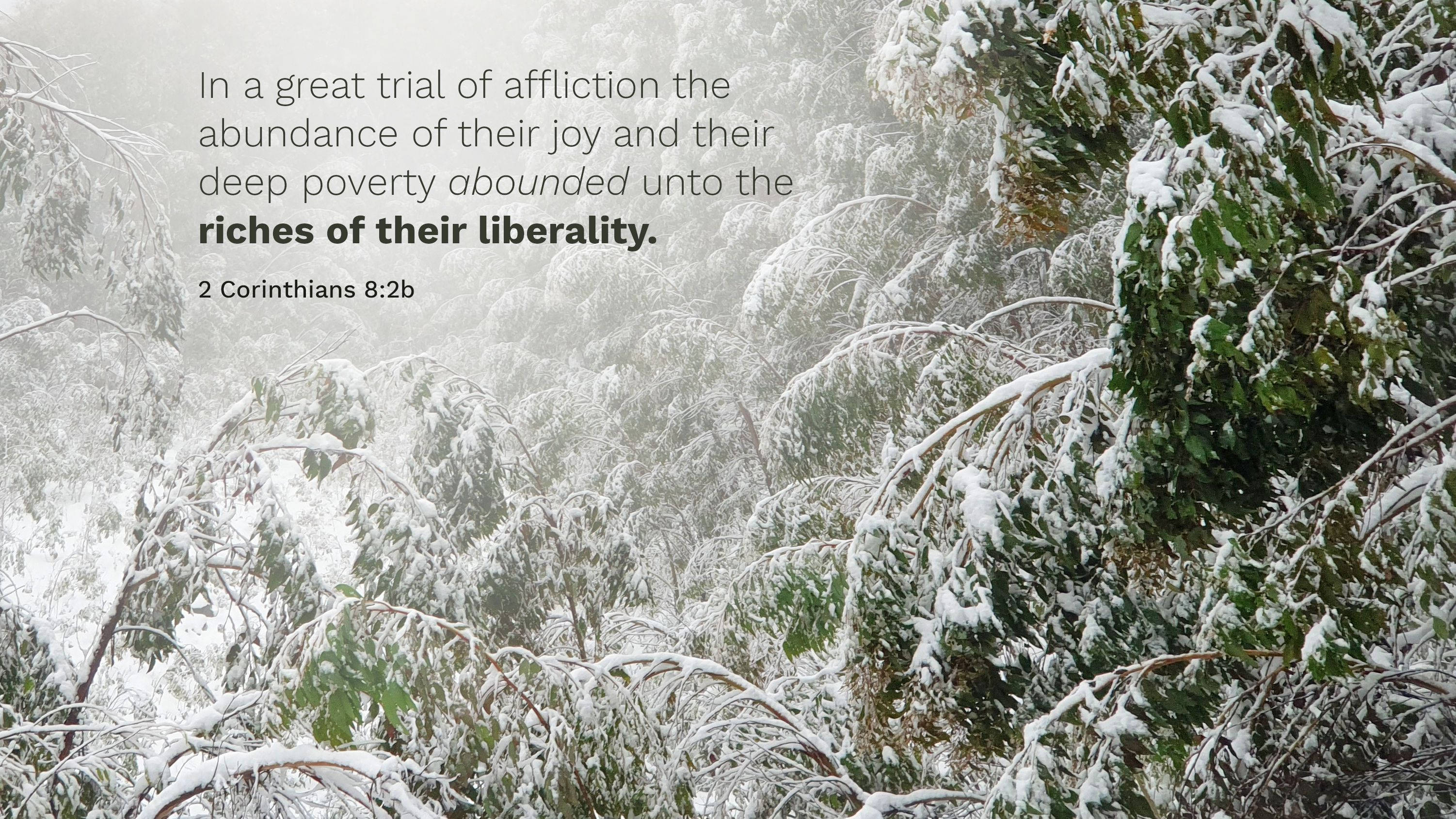 2 Corinthians 8:2b, bible verse, snow, 2K Desktop Wallpaper