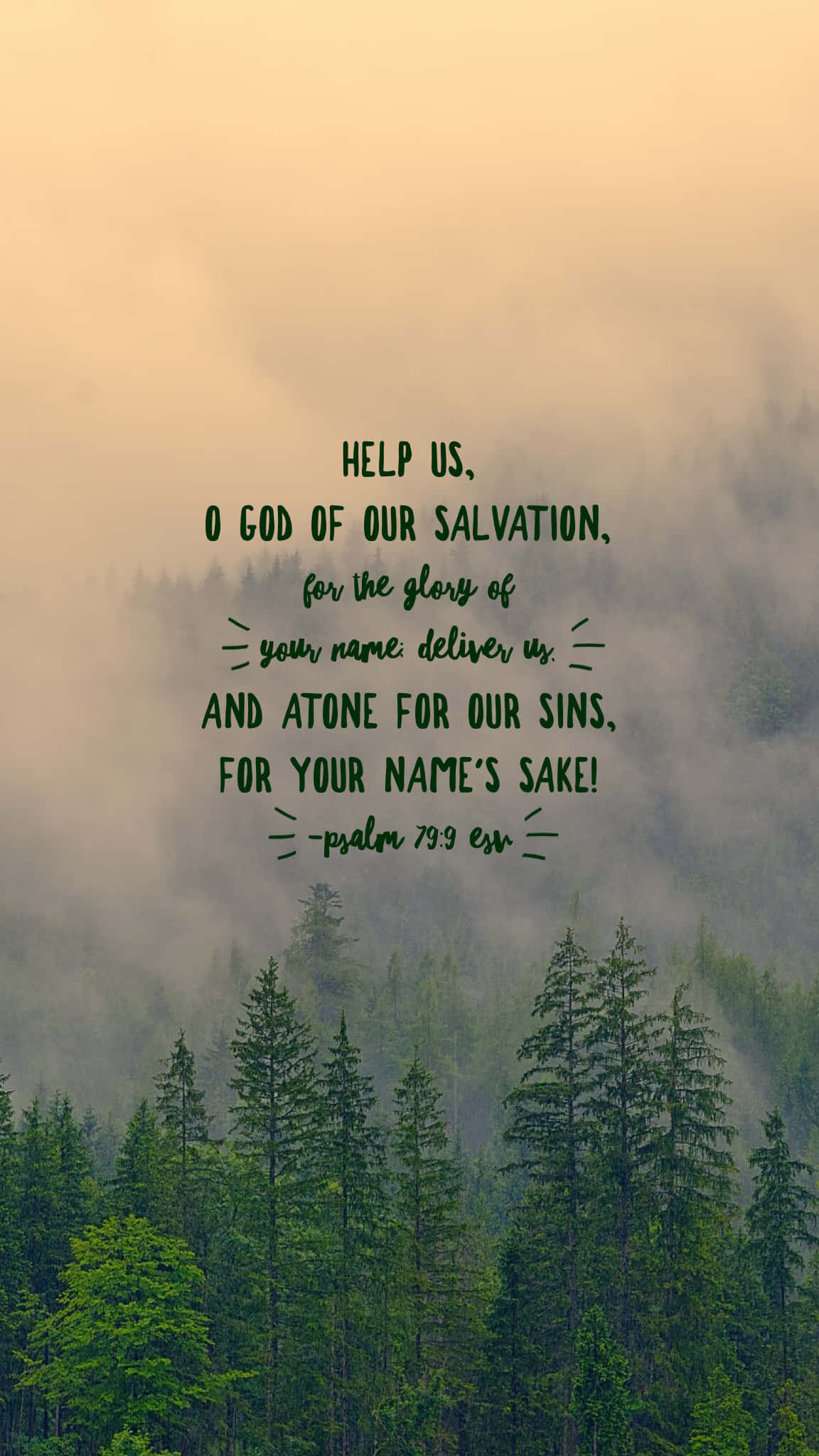 Bible Verse Phone, misty forest peaks, golden haze, Full HD Phone Wallpaper