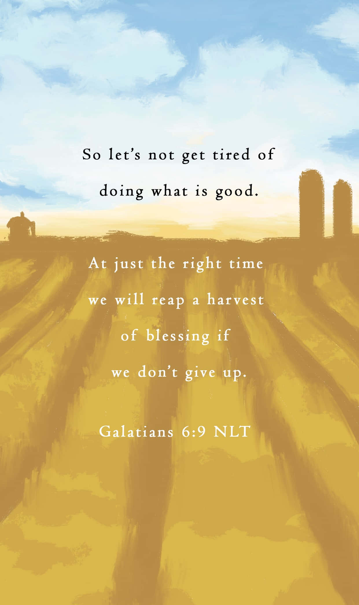 Bible Verse Phone, golden field, silhouetted silos, Full HD Phone Wallpaper