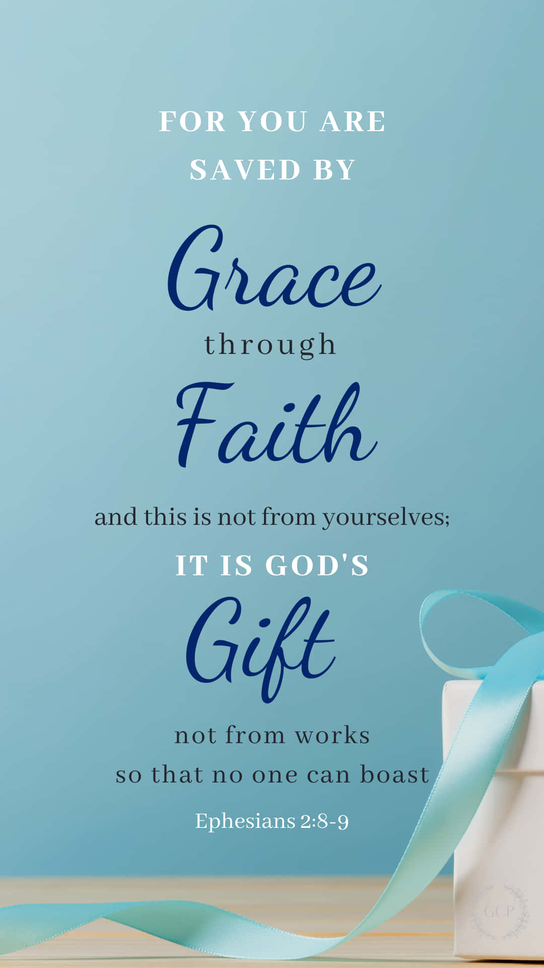 Bible Verse Phone, Ephesians 2:8-9, light blue background, Full HD Phone Wallpaper