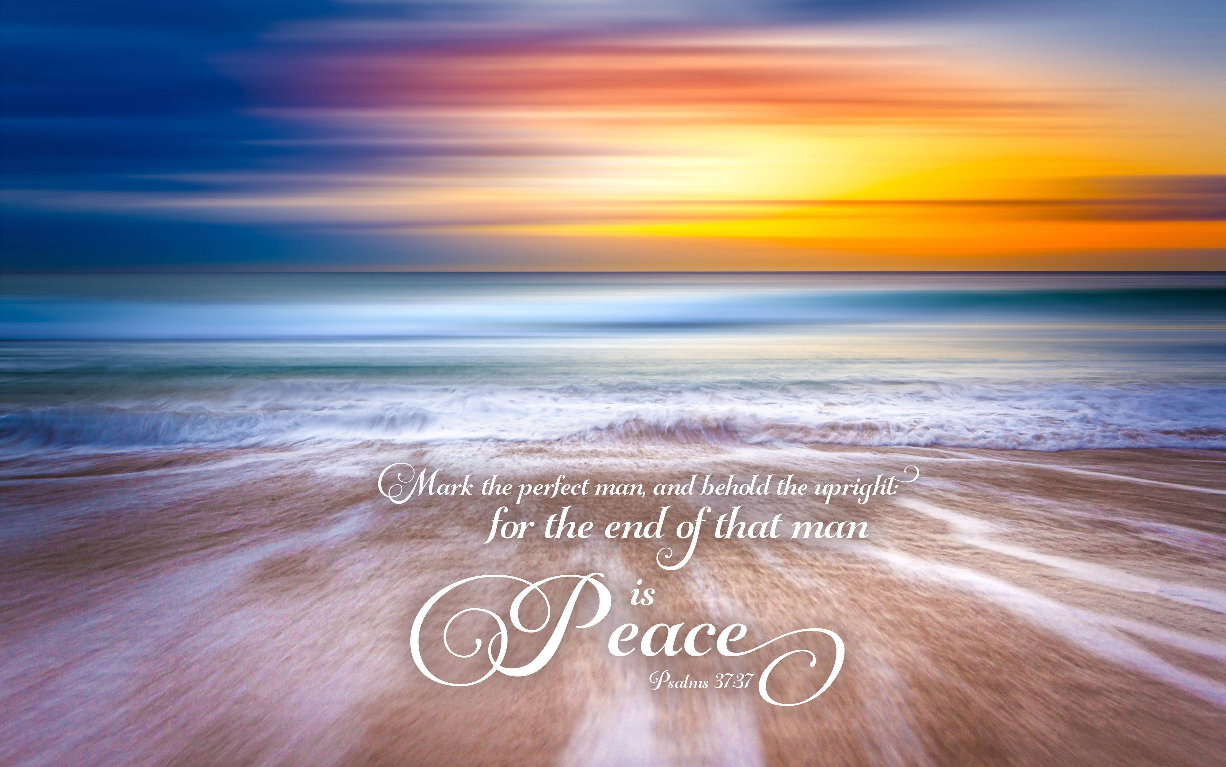 Psalms 37:37, beach, sunset, 4K Desktop Wallpaper