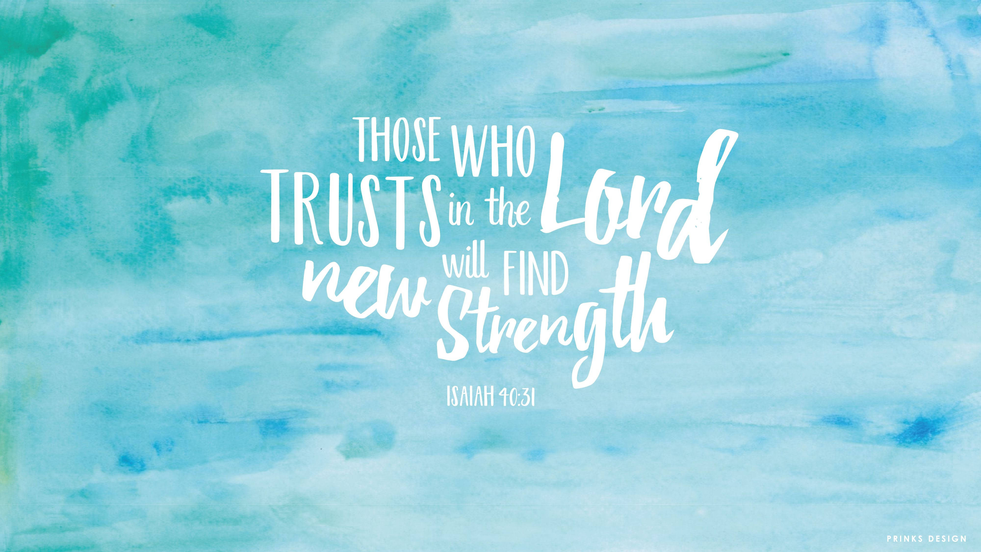 Isaiah 40:31, white script text, soft blue watercolor background, 4K Desktop Wallpaper