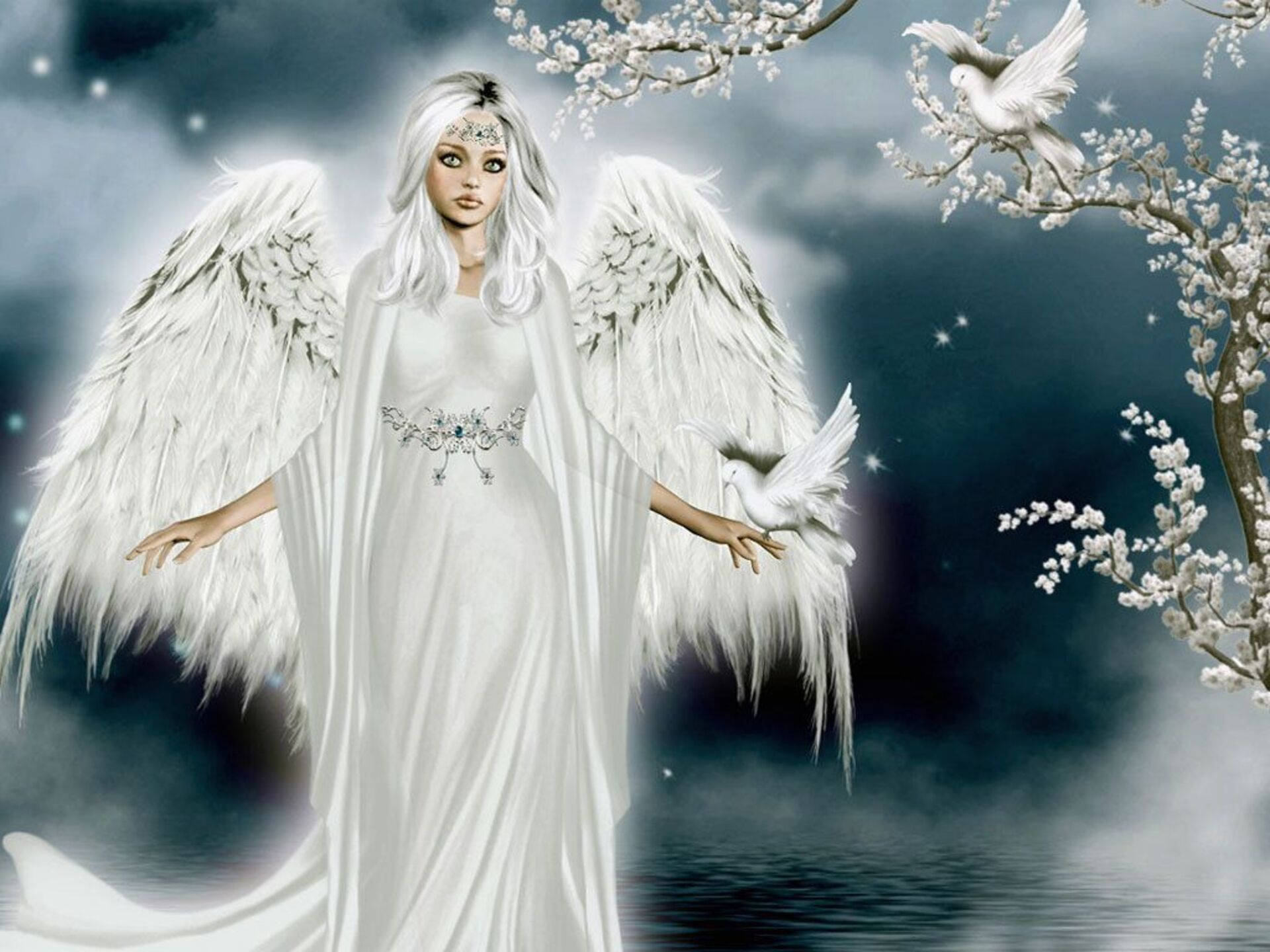 ethereal biblical angel, white wings, flowing gown, Full HD Desktop Wallpaper