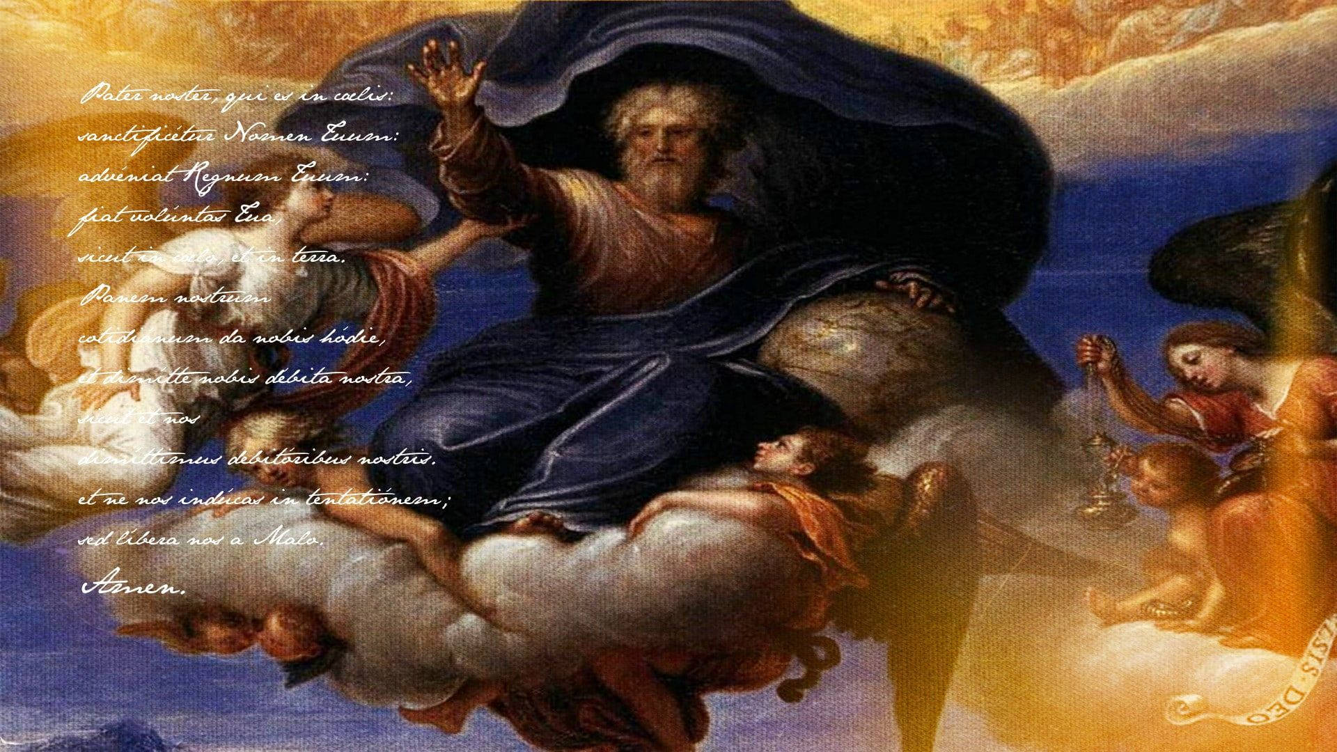 Biblical Angels, blue robes, clouds, Full HD Desktop Wallpaper