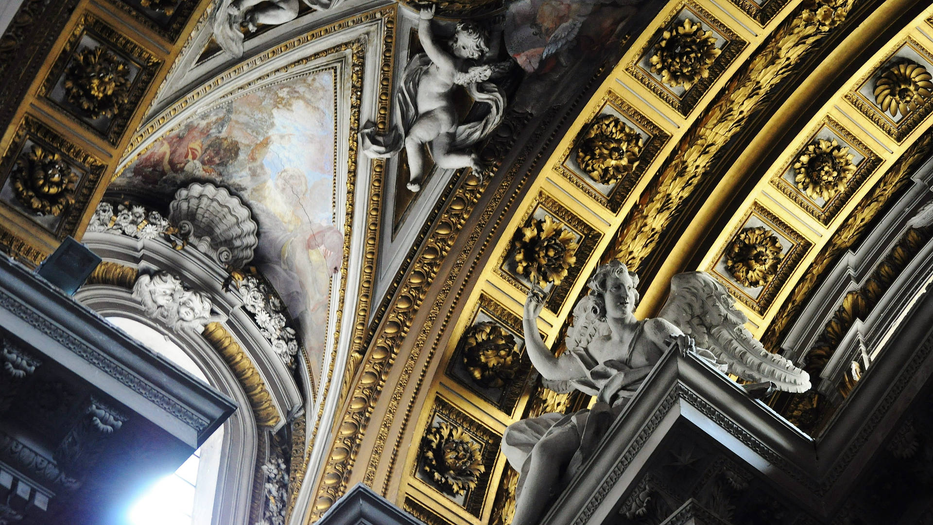 Biblical Angels, ornate ceiling, gilded frames, Full HD Desktop Wallpaper