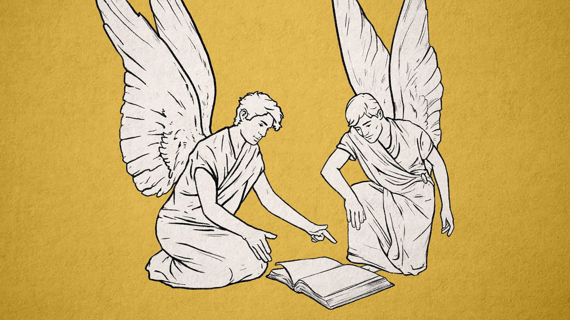 Biblical Angels, classical robes, open book, Full HD Desktop Wallpaper