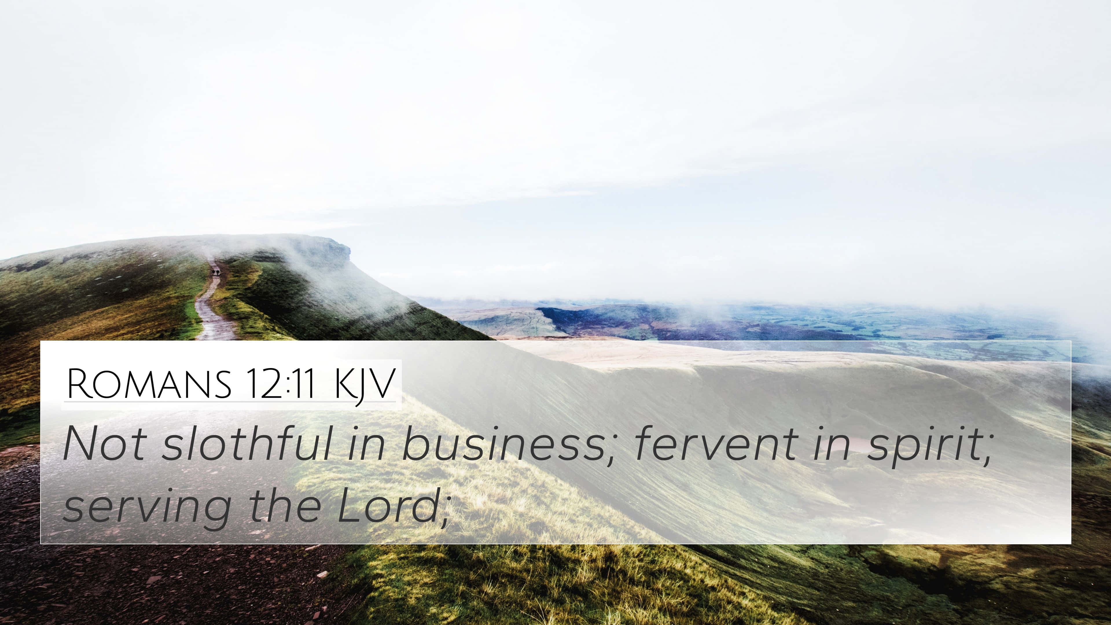 fervent in spirit bible verse, misty mountain ridge, winding path, 4K Desktop Wallpaper