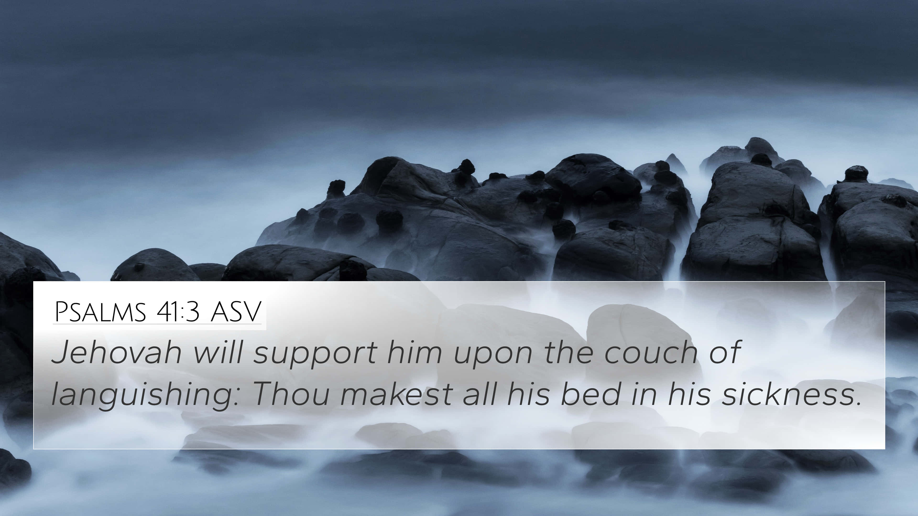 bible verse, misty ocean waves, dark rugged rocks, 4K Desktop Wallpaper