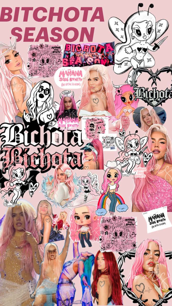 Bichota Season, pink hair, butterfly motifs, SD Phone Wallpaper