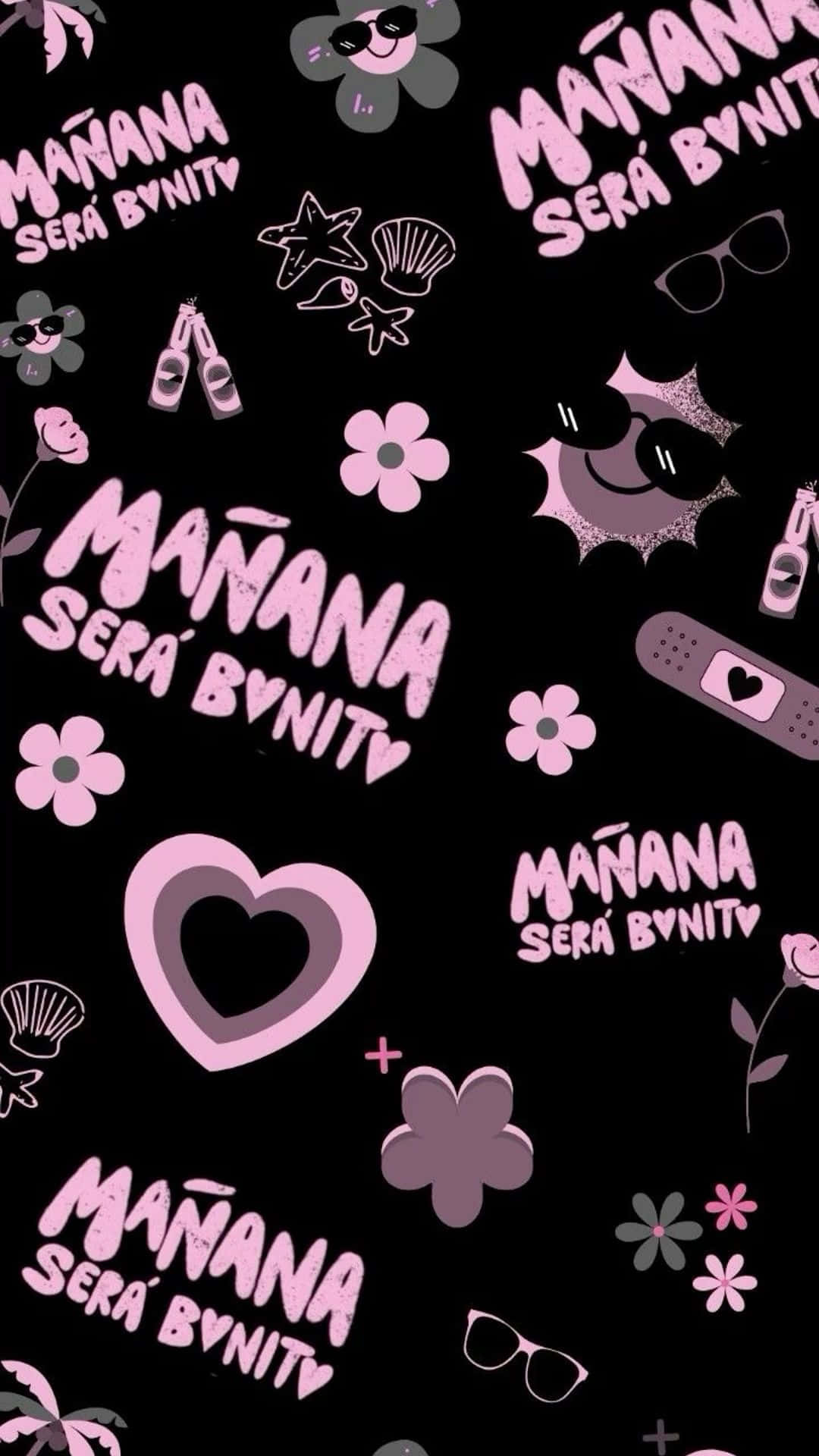 Bichota Season, pink black pattern, cartoon flowers, Full HD Phone Wallpaper