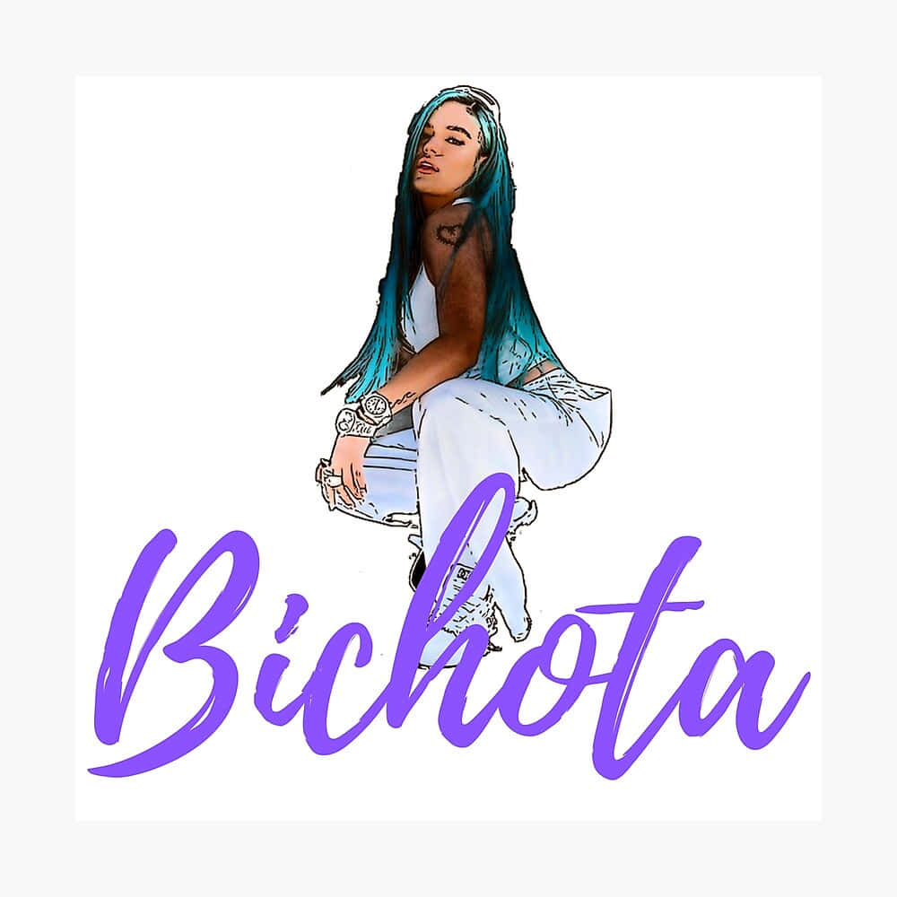 Bichota, teal hair, purple script, SD Desktop Wallpaper