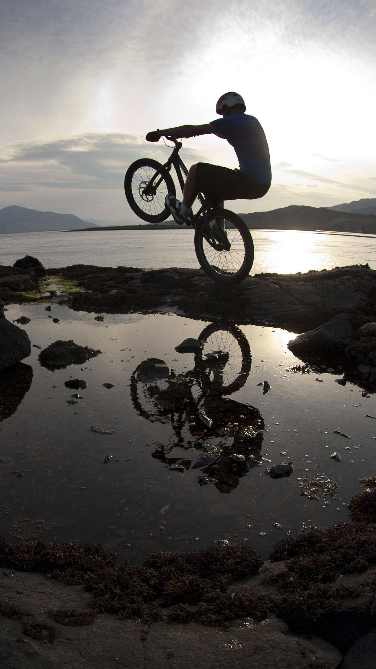 Bicycle iPhone, sunset, tidal pools, Full HD Phone Wallpaper