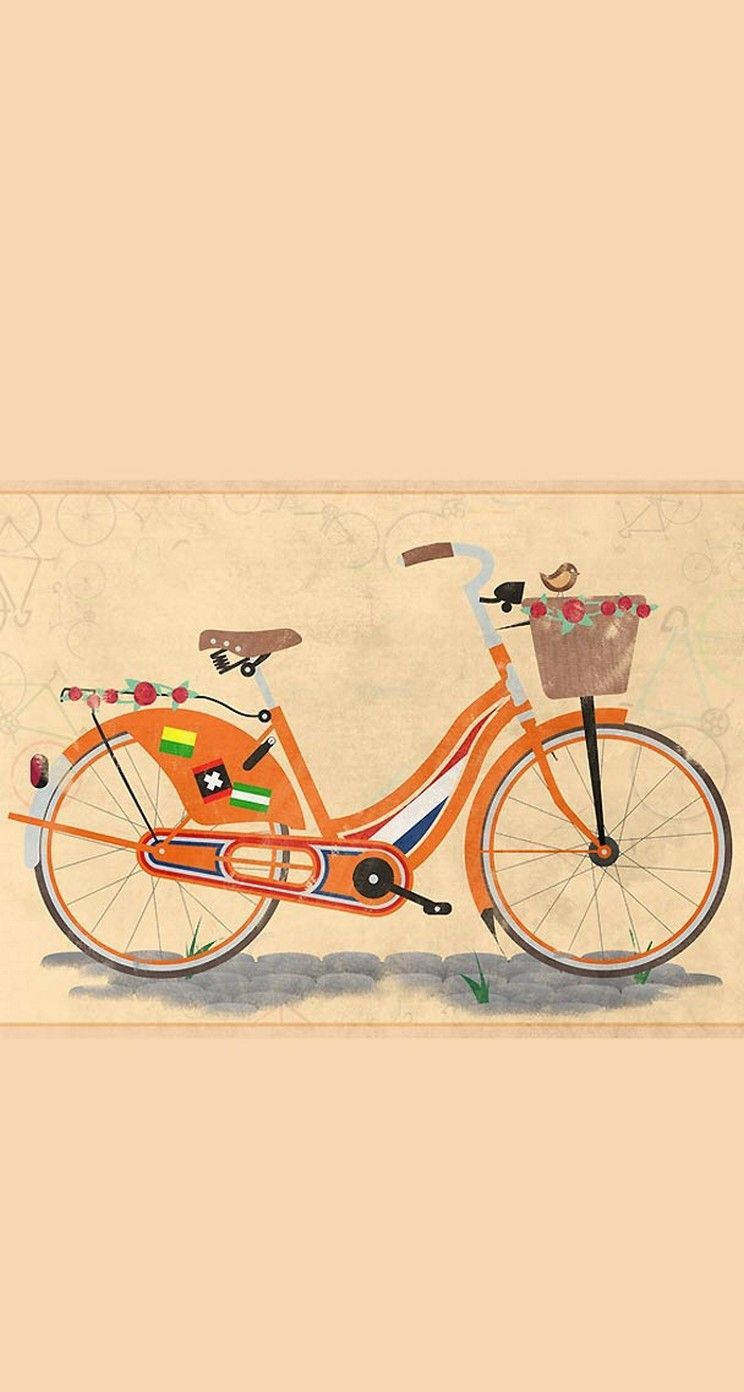Bicycle iPhone, vintage orange bicycle, flower basket, HD Phone Wallpaper