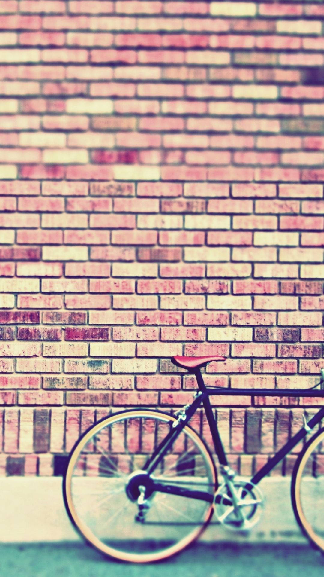 vintage bicycle, weathered brick wall, warm pink, Full HD Phone Wallpaper