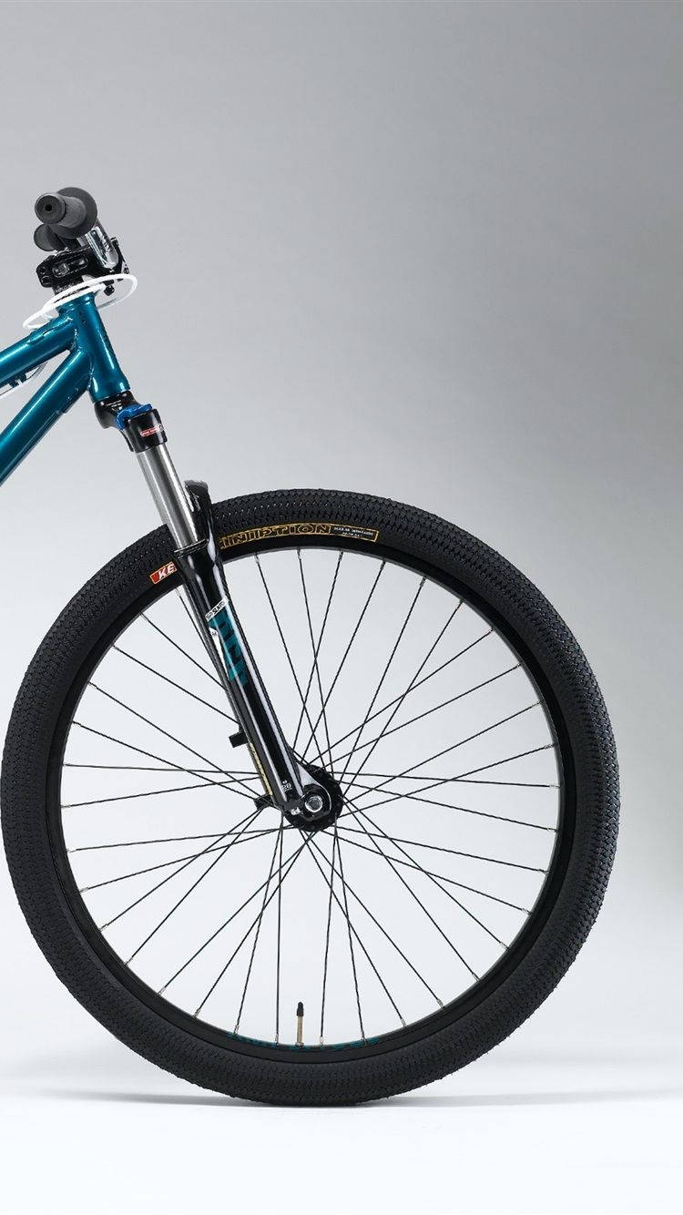 teal mountain bike, front fork, wheel, HD Phone Wallpaper