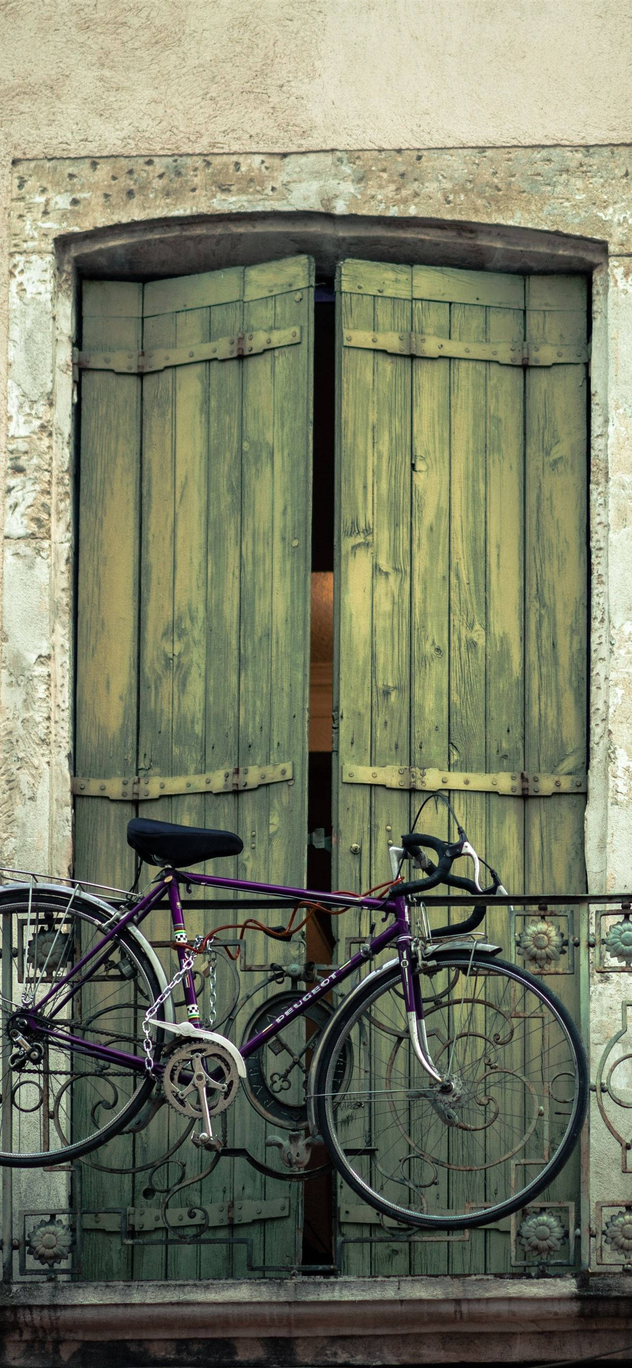 Bicycle iPhone, purple bicycle, ornate metalwork, 2K Phone Wallpaper