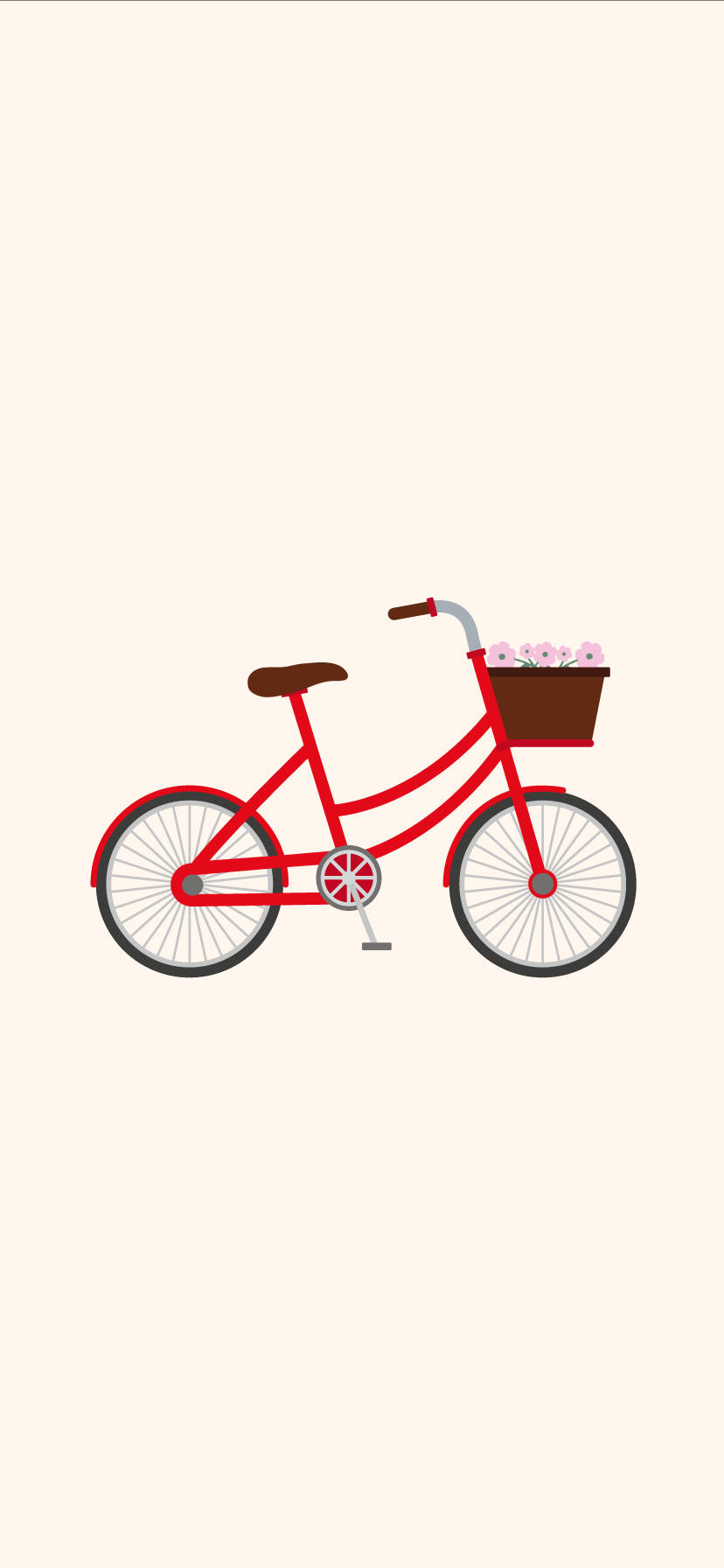 red bicycle, basket, pink flowers, HD Phone Wallpaper