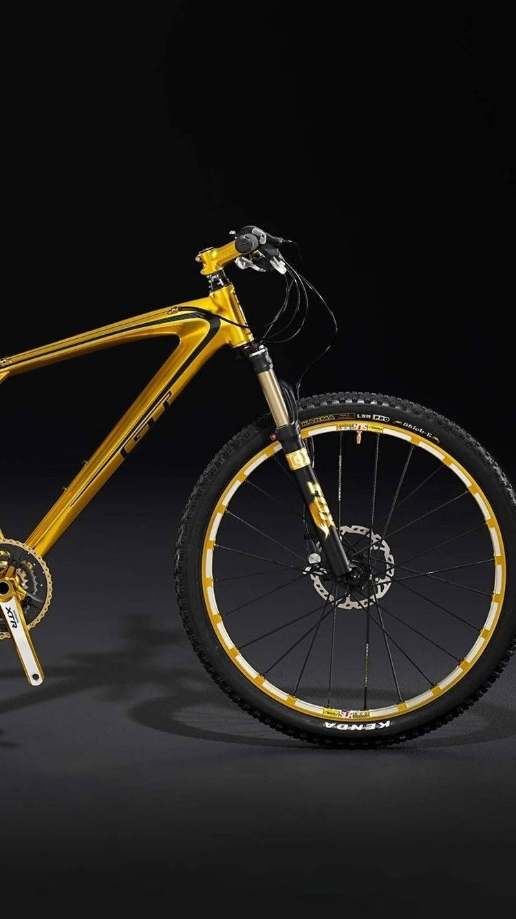 Yellow Mountain Bicycle iPhone, gold mountain bike, black tires, HD Phone Wallpaper