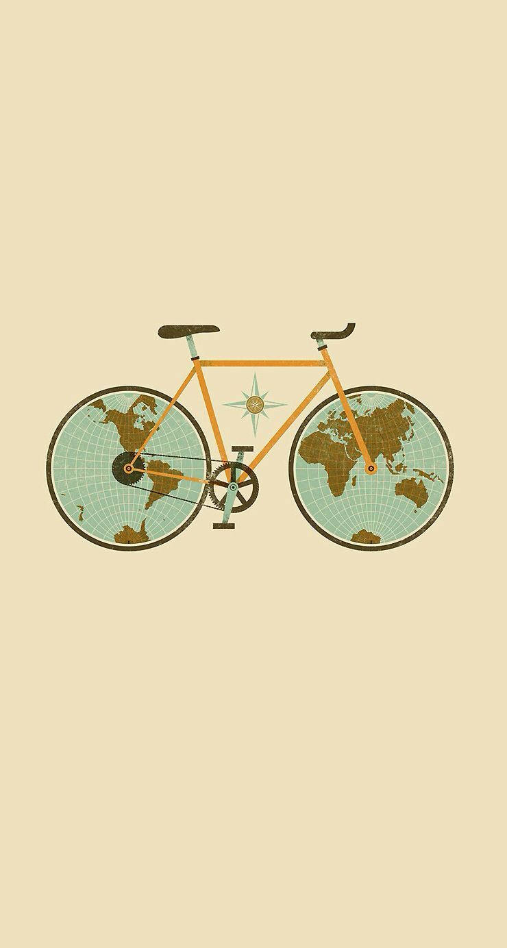 bicycle iphone, orange bicycle, world map wheels, HD Phone Wallpaper