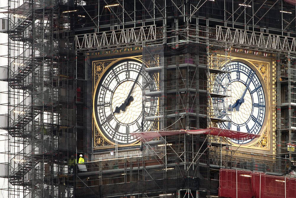 Big Ben, clock faces, metal scaffolding, SD Desktop Wallpaper