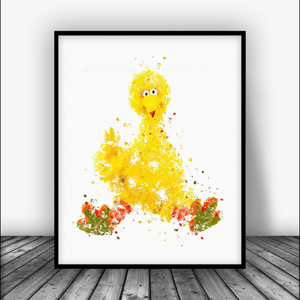 Big Bird, watercolor splash painting, black frame, SD Desktop Wallpaper