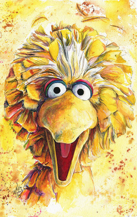 Big Bird, watercolor, yellow background, SD Phone Wallpaper
