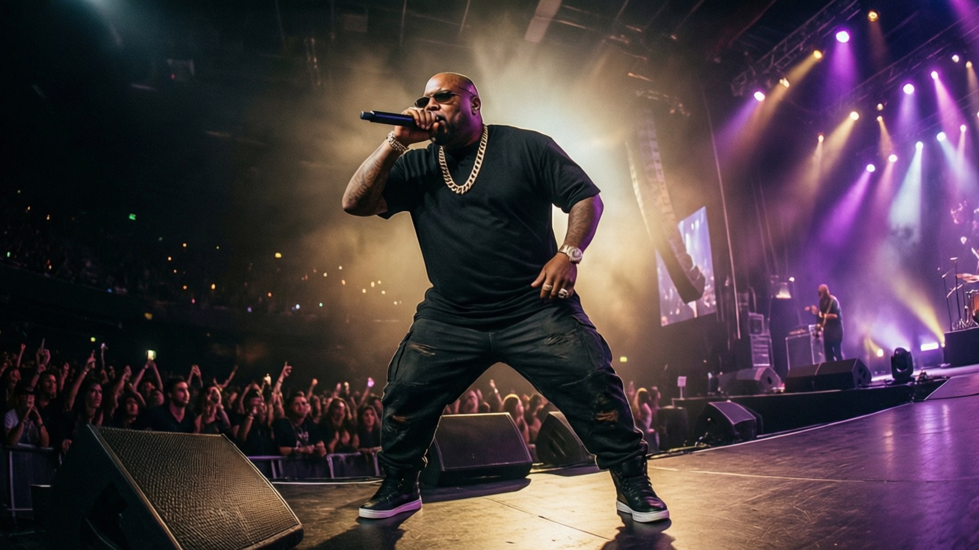 Big Boi, vibrant stage lighting, live performance, Full HD Desktop Wallpaper