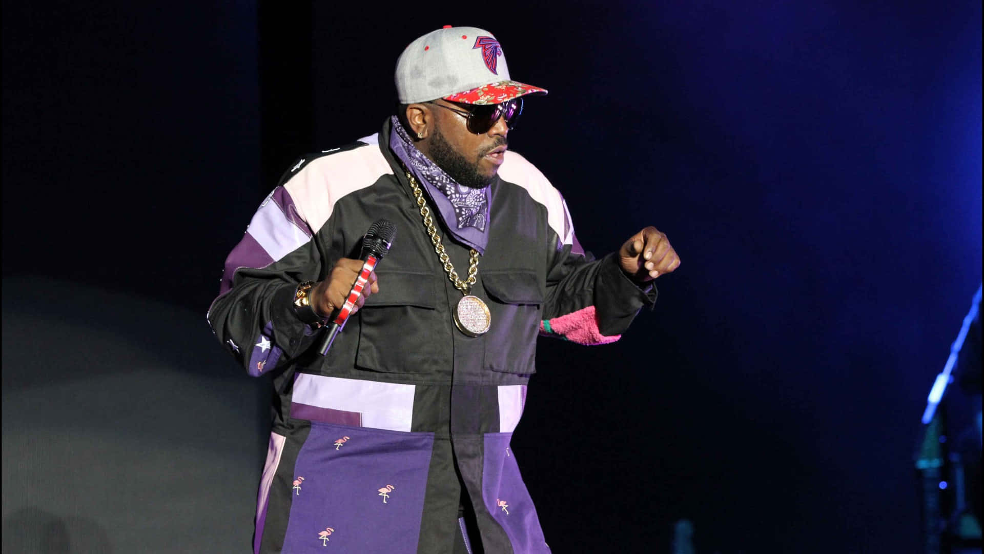 Big Boi, purple and white patchwork jacket, cap, Full HD Desktop Wallpaper
