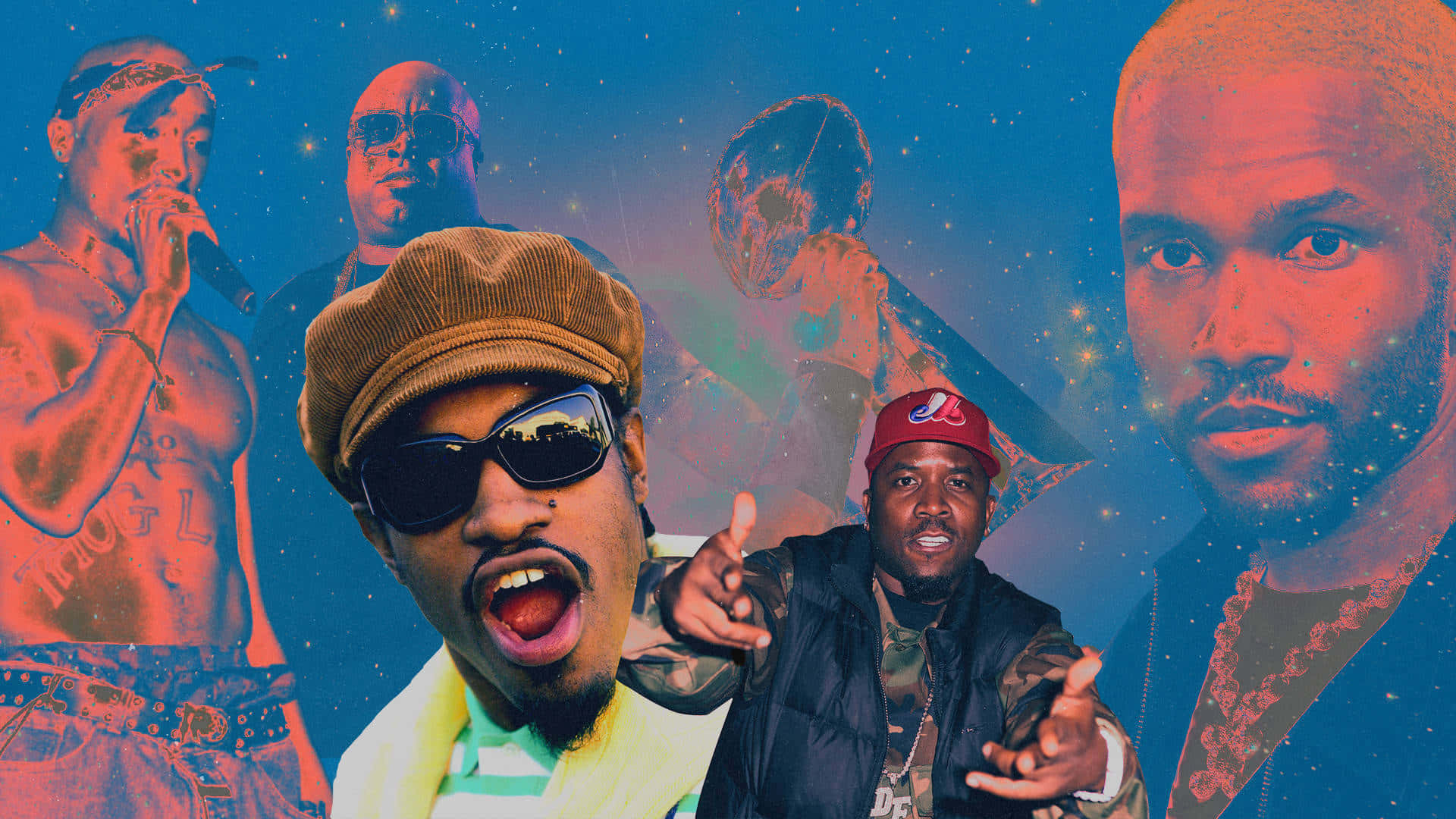Big Boi, hip hop artists, starry blue background, Full HD Desktop Wallpaper