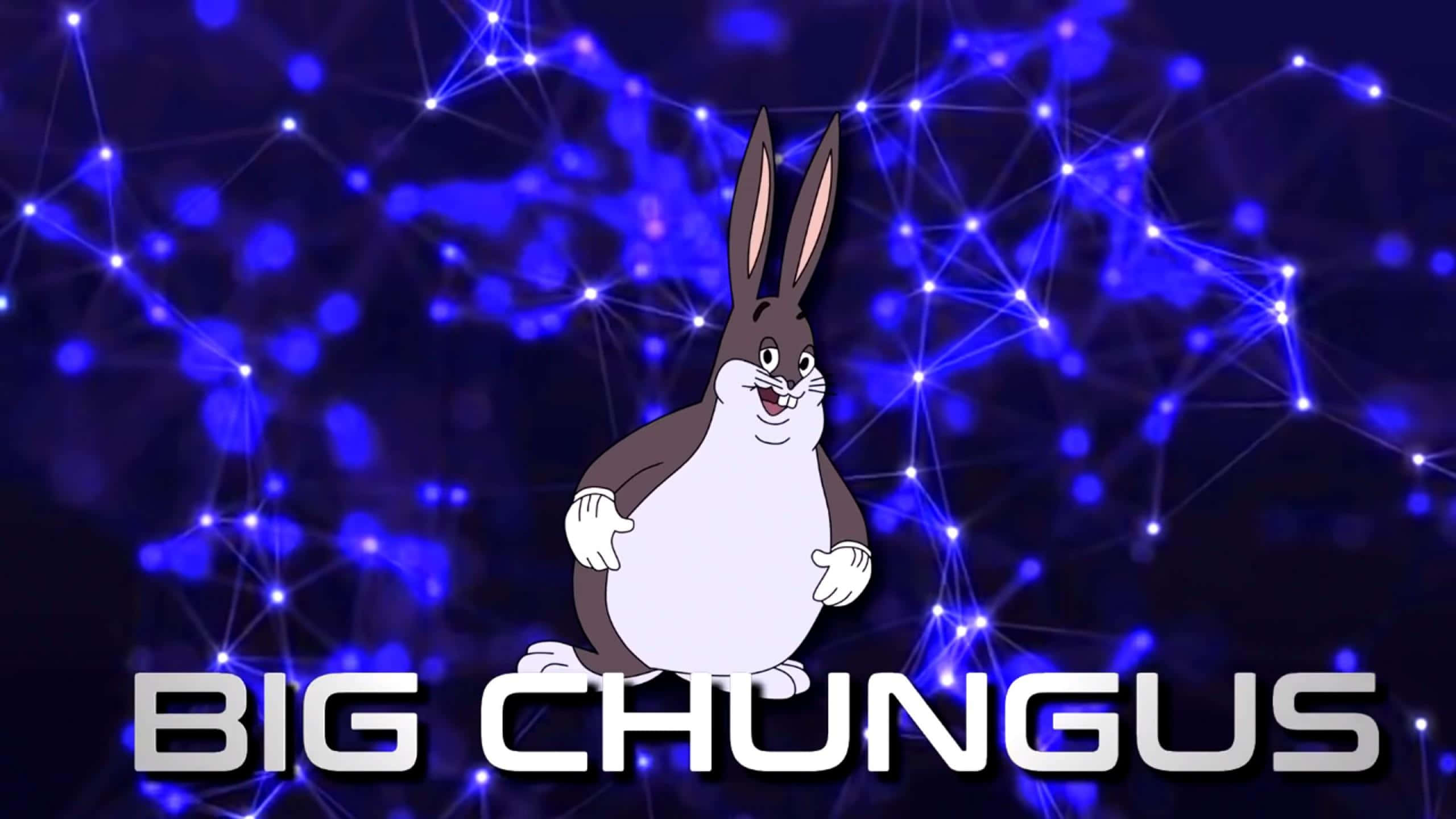 Big Chungus, cartoon rabbit, glowing blue network of dots and lines, 2K Desktop Wallpaper