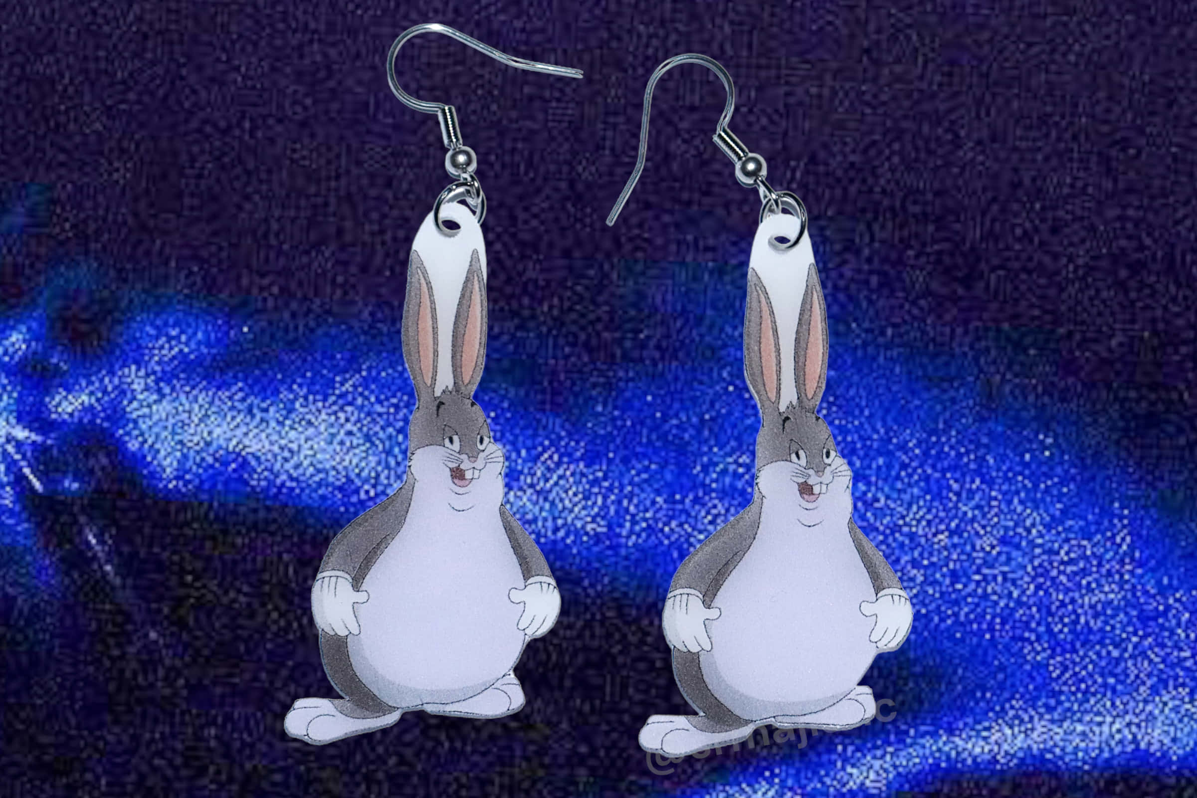 Big Chungus, cartoon rabbit earrings, silver hooks, Full HD Desktop Wallpaper