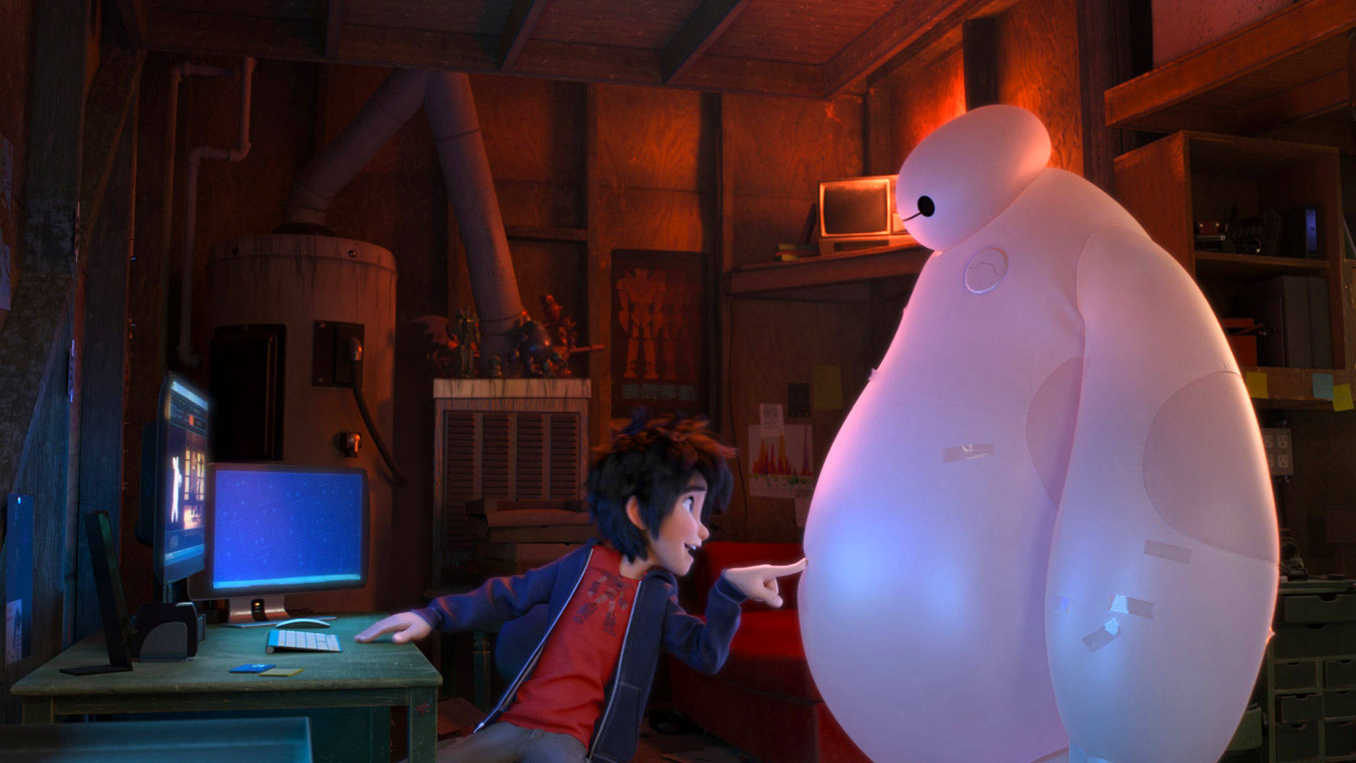 Big Hero 6, giant inflatable robot, cluttered workshop, Full HD Desktop Wallpaper