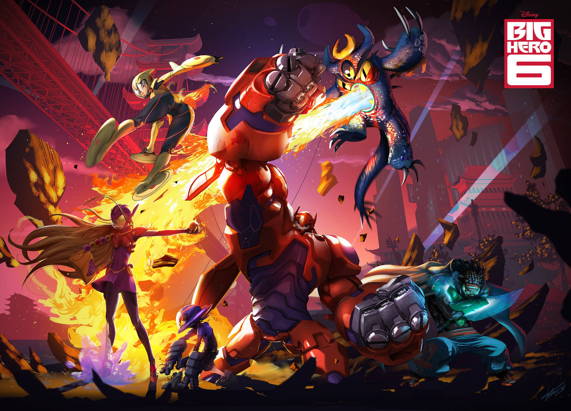 Big Hero 6, giant robot, dragon, Full HD Desktop Wallpaper