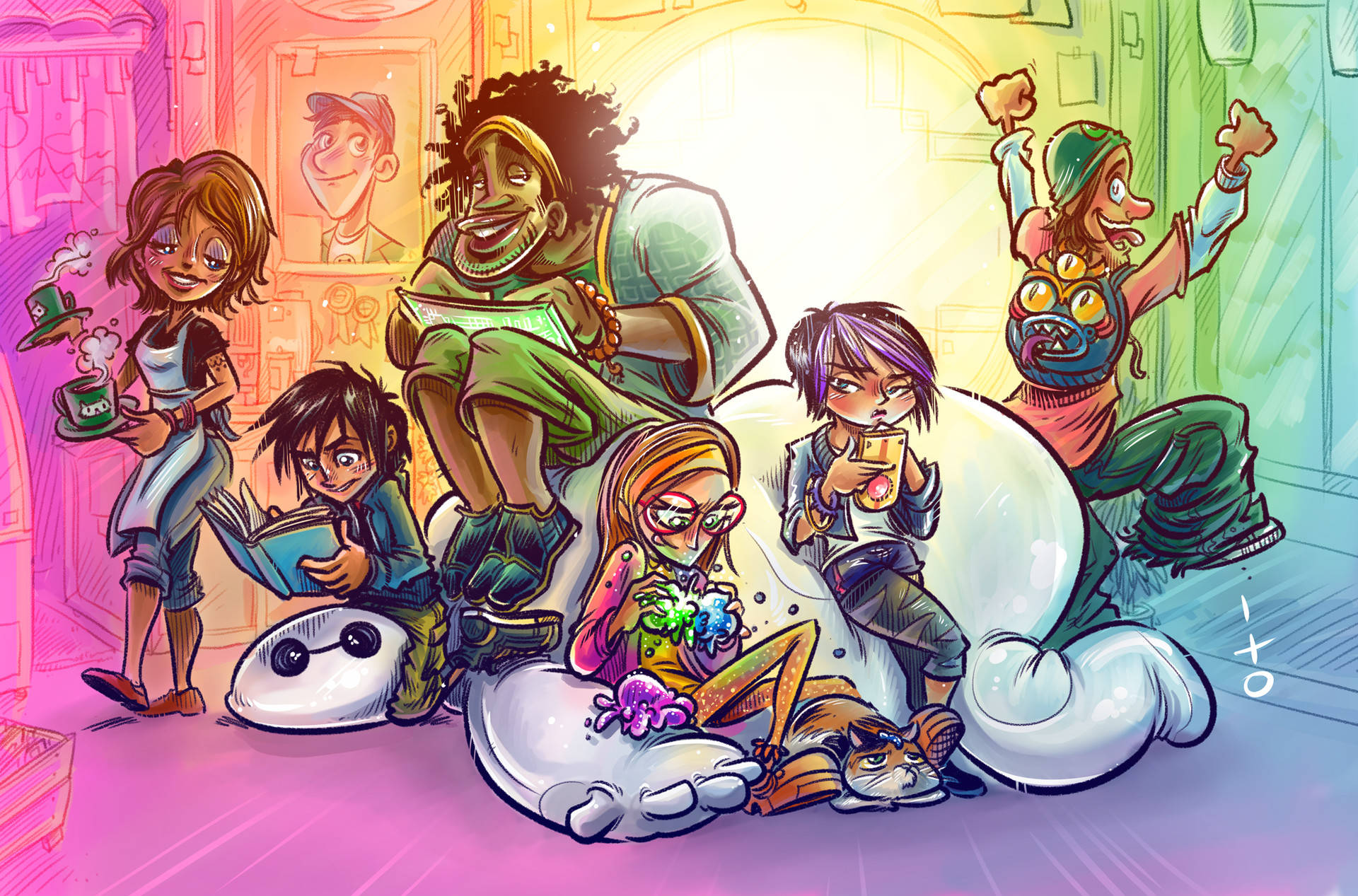Big Hero 6, colorful casts, giant plush clouds, Full HD Desktop Wallpaper