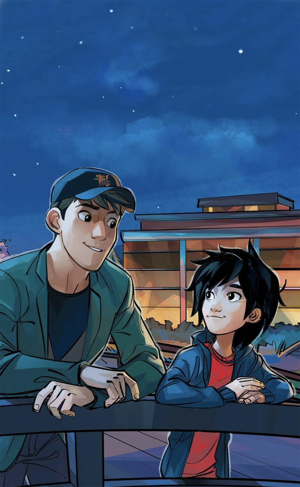 Big Hero 6, brotherly talk, starry night sky, Full HD Phone Wallpaper