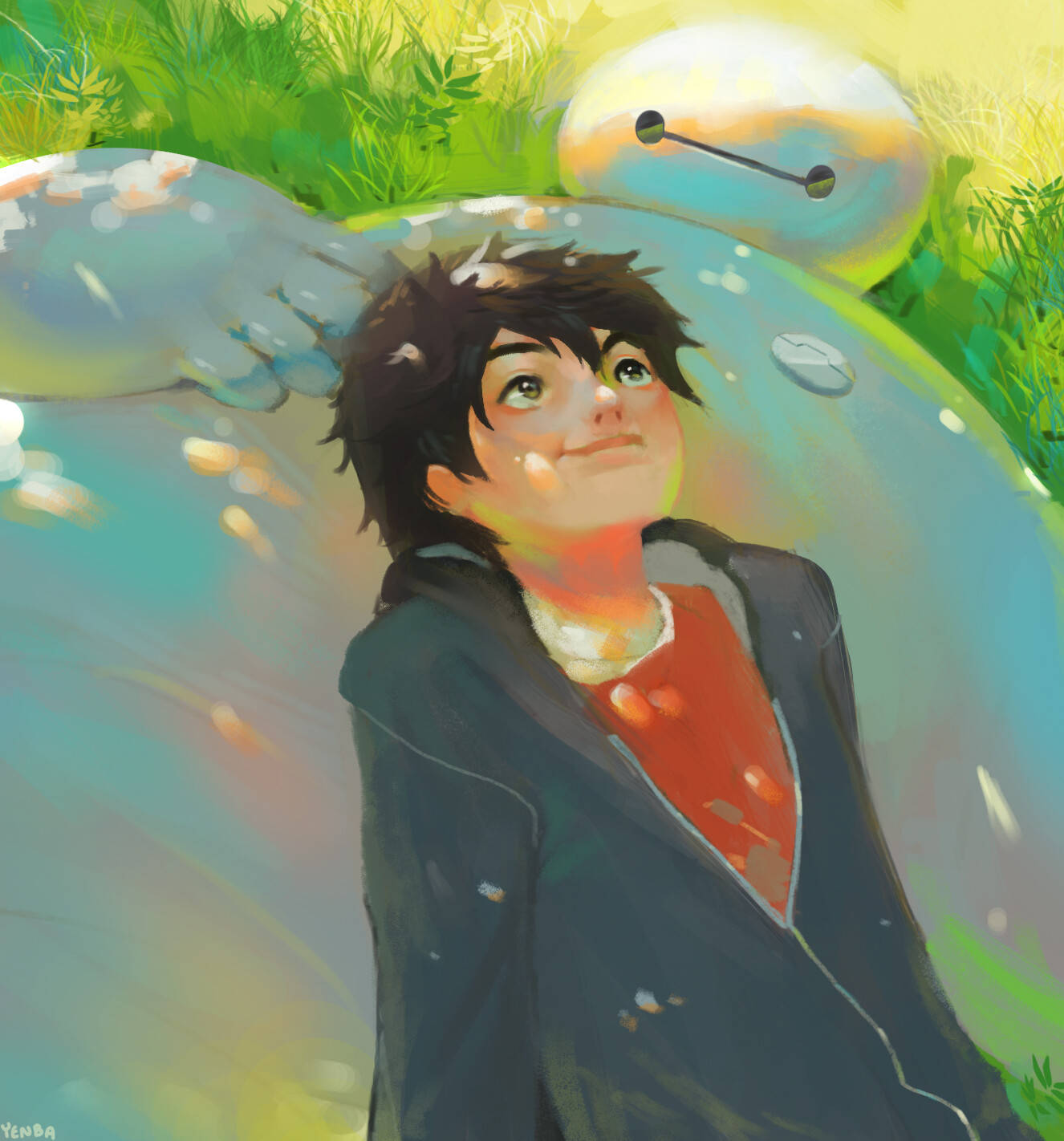 Big Hero 6, young boy with dark hair, large blue robot companion, HD Phone Wallpaper