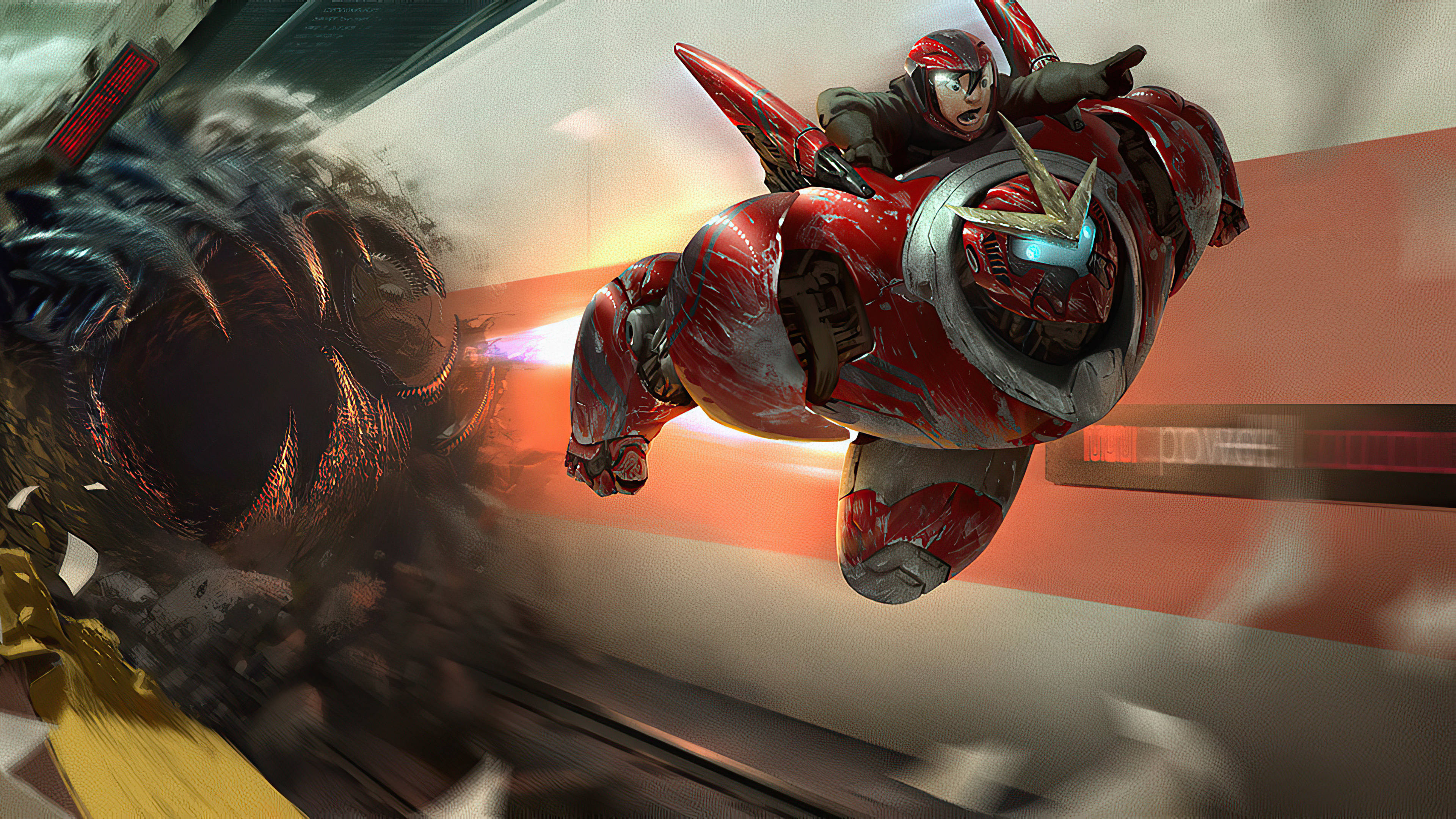 Big Hero 6, subway fight, red armored hero, 4K Desktop Wallpaper