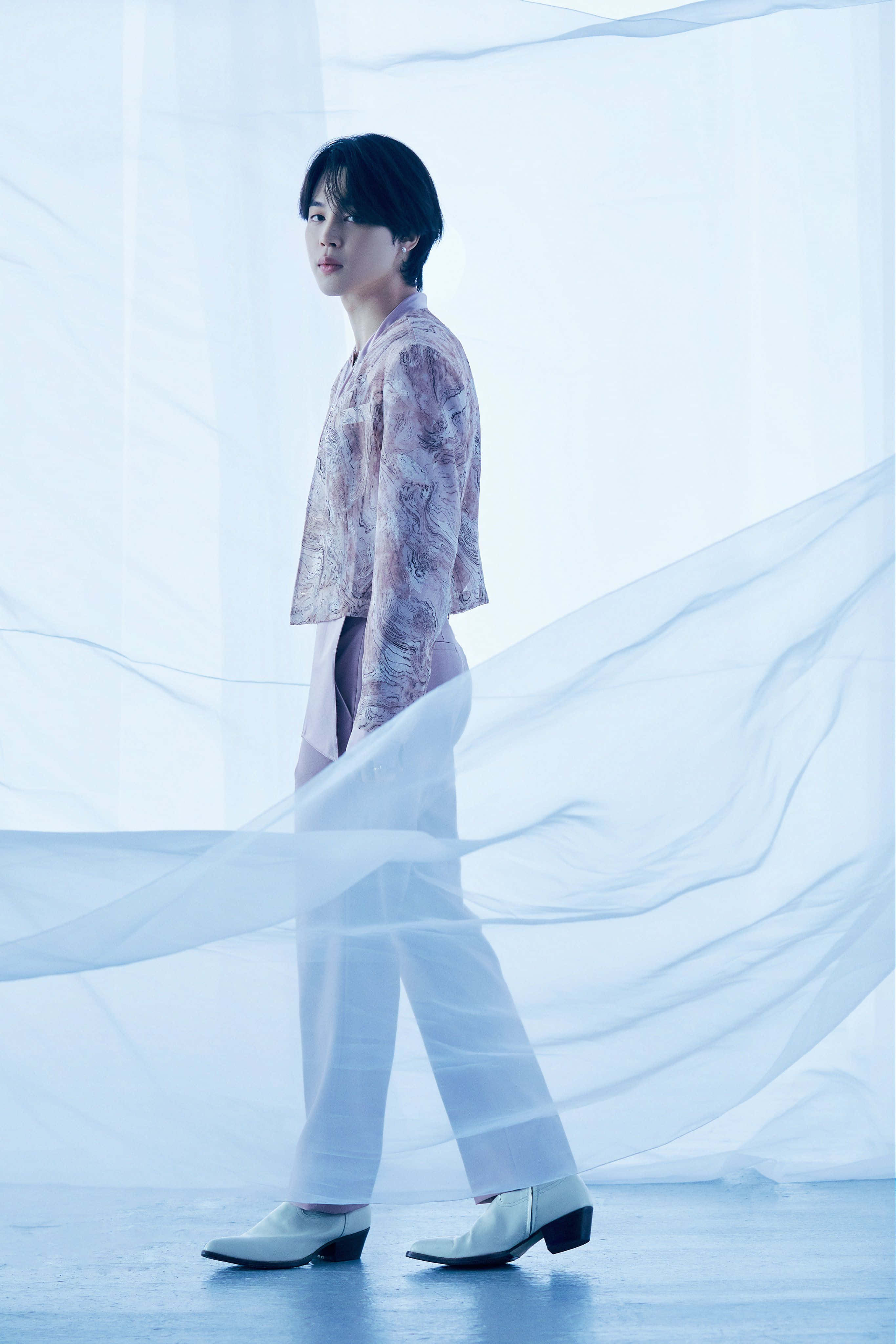 Big Hit Entertainment, cool blue lighting, sheer fabric, 4K Phone Wallpaper