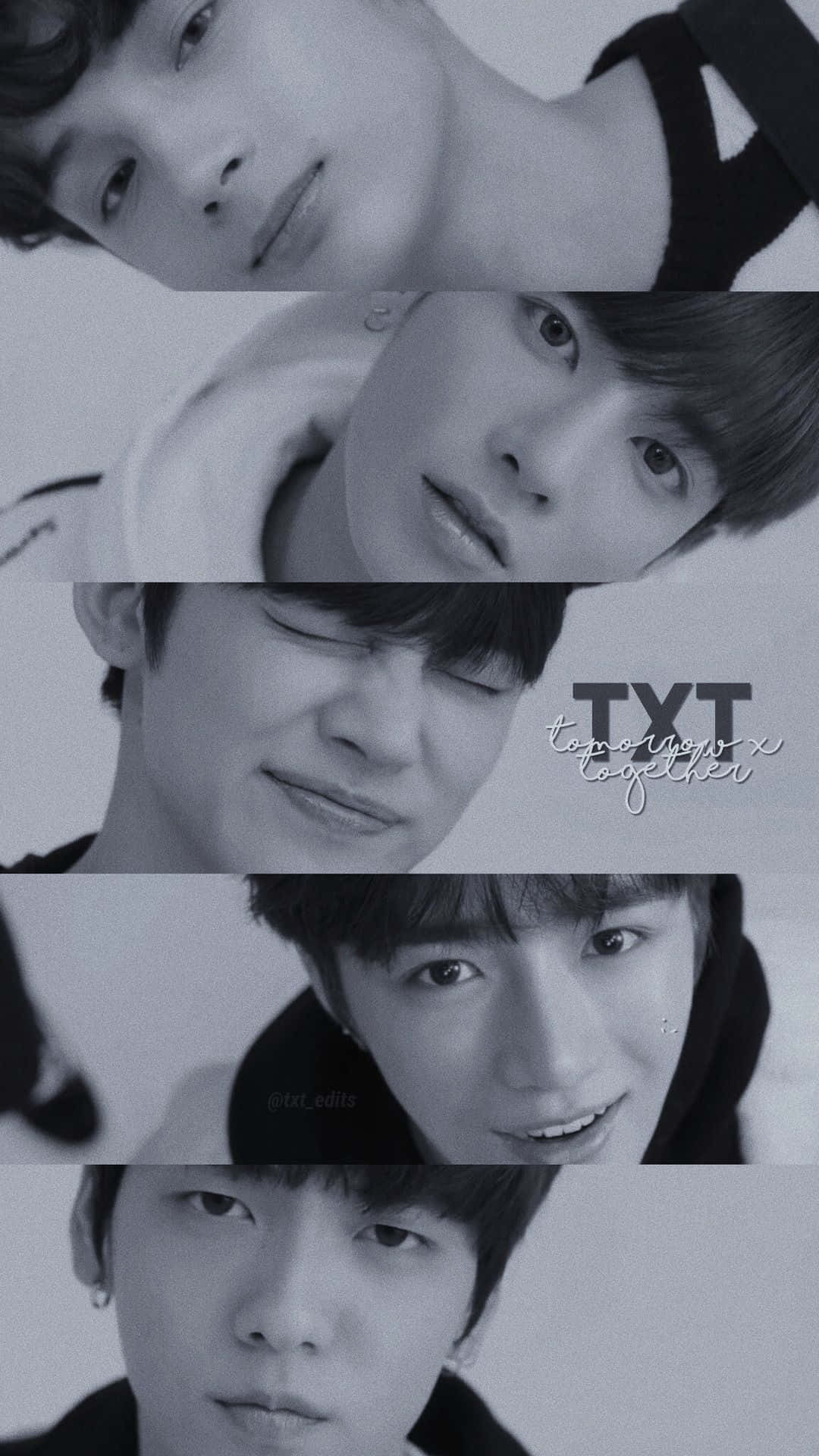 Big Hit Entertainment, black and white collage, five young men's faces, Full HD Phone Wallpaper