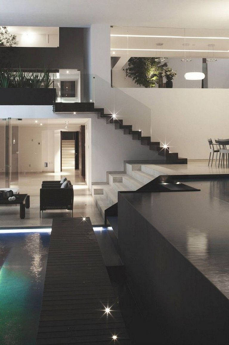 Big House, indoor pool, floating staircase, SD Phone Wallpaper