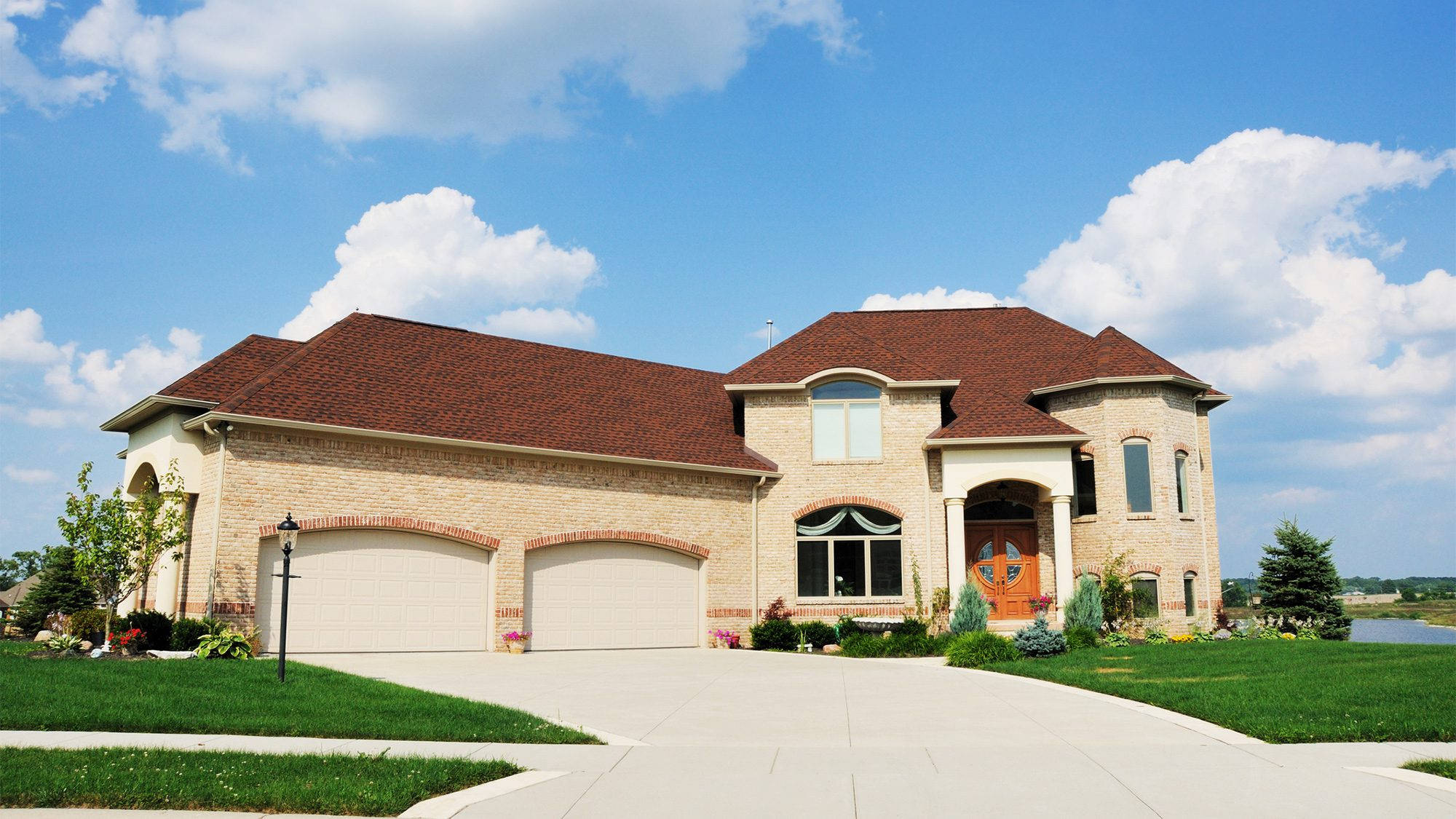 Big House, two garage, brick mansion, Full HD Desktop Wallpaper