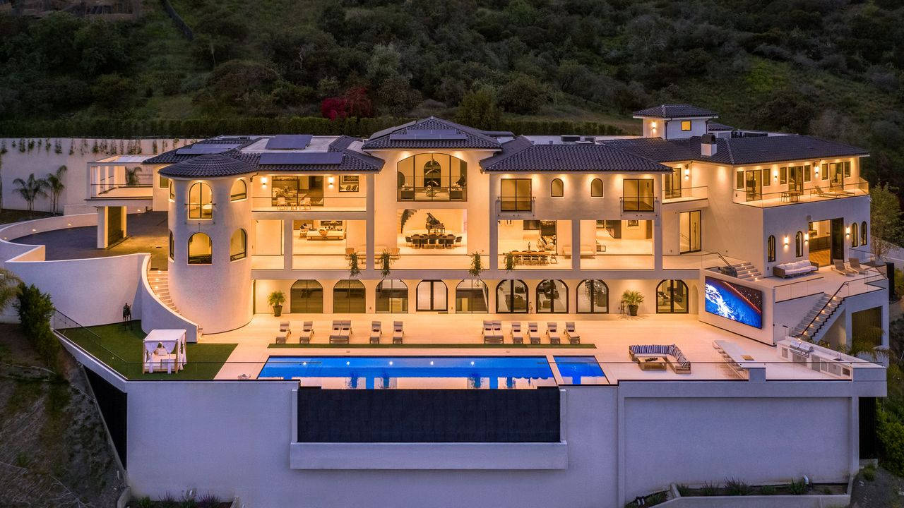 Big House, white mansion, glowing windows, HD Desktop Wallpaper