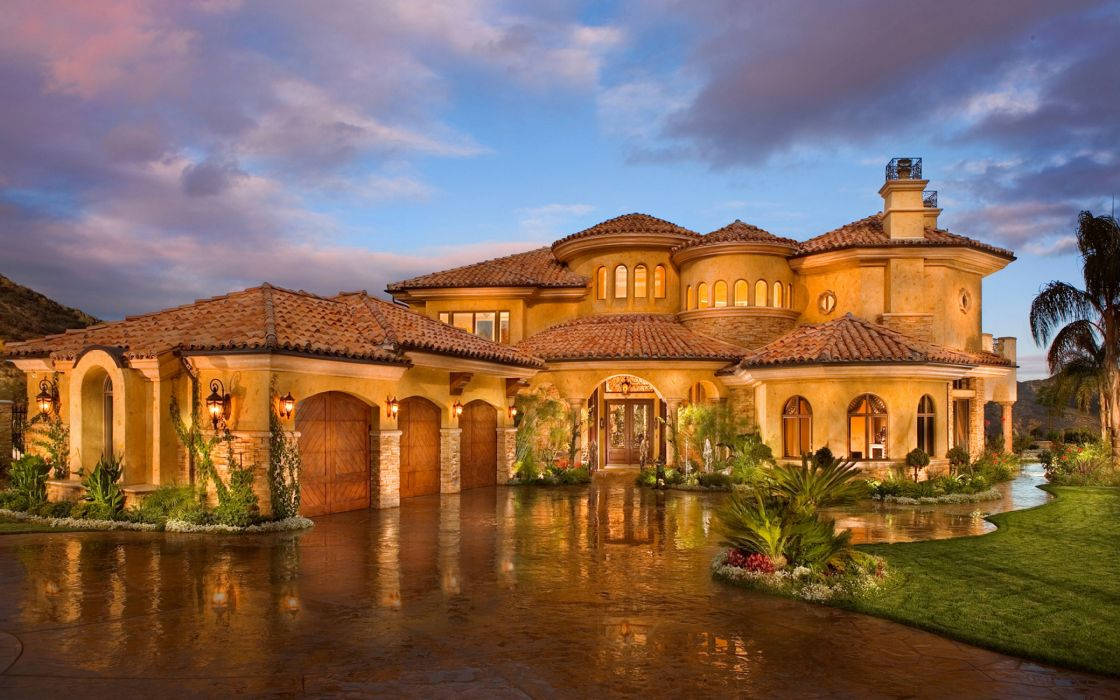 Big House, Mediterranean-style mansion, terracotta roofs, SD Desktop Wallpaper