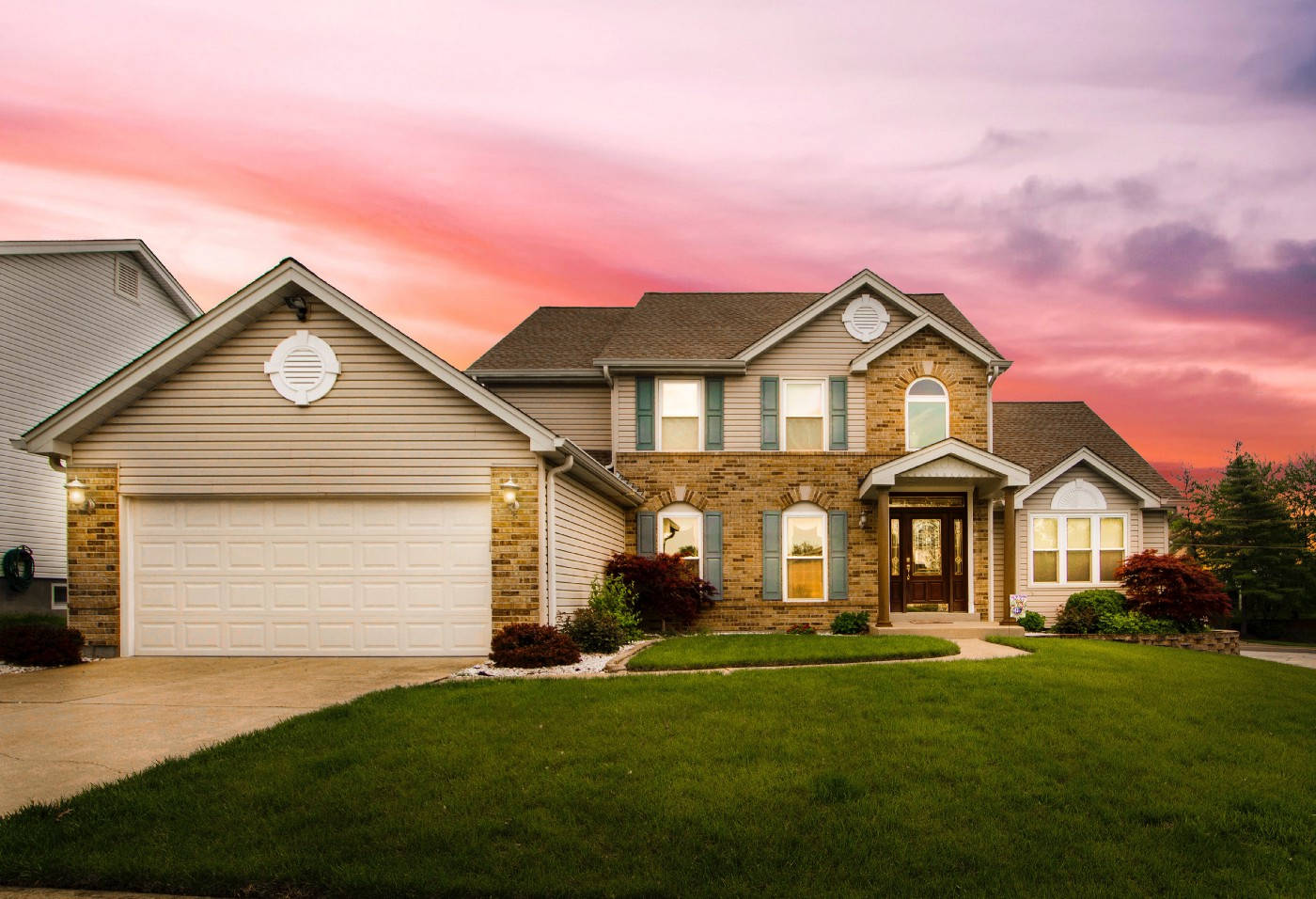 Big House, pink sky, sunset, HD Desktop Wallpaper