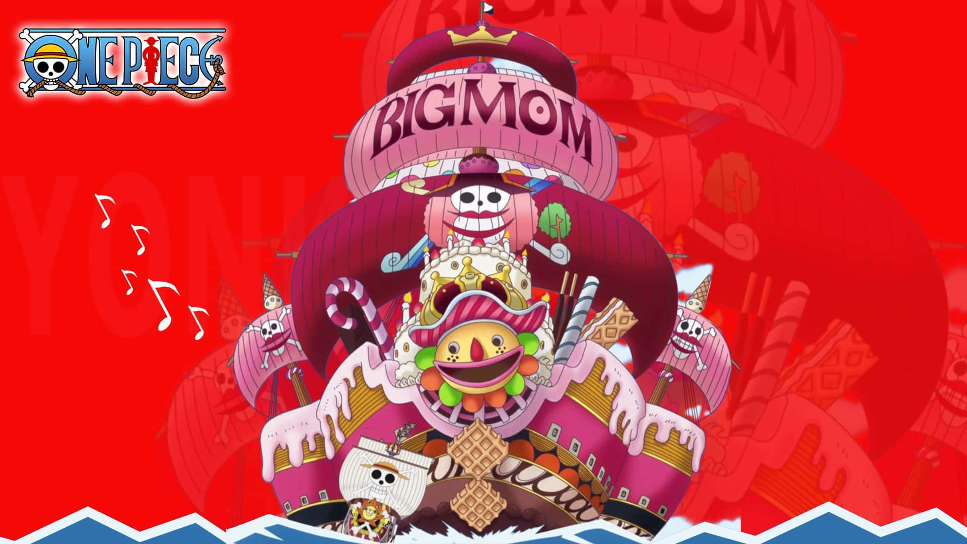 Big Mom, candy-themed pirate ship, skull face, Full HD Desktop Wallpaper