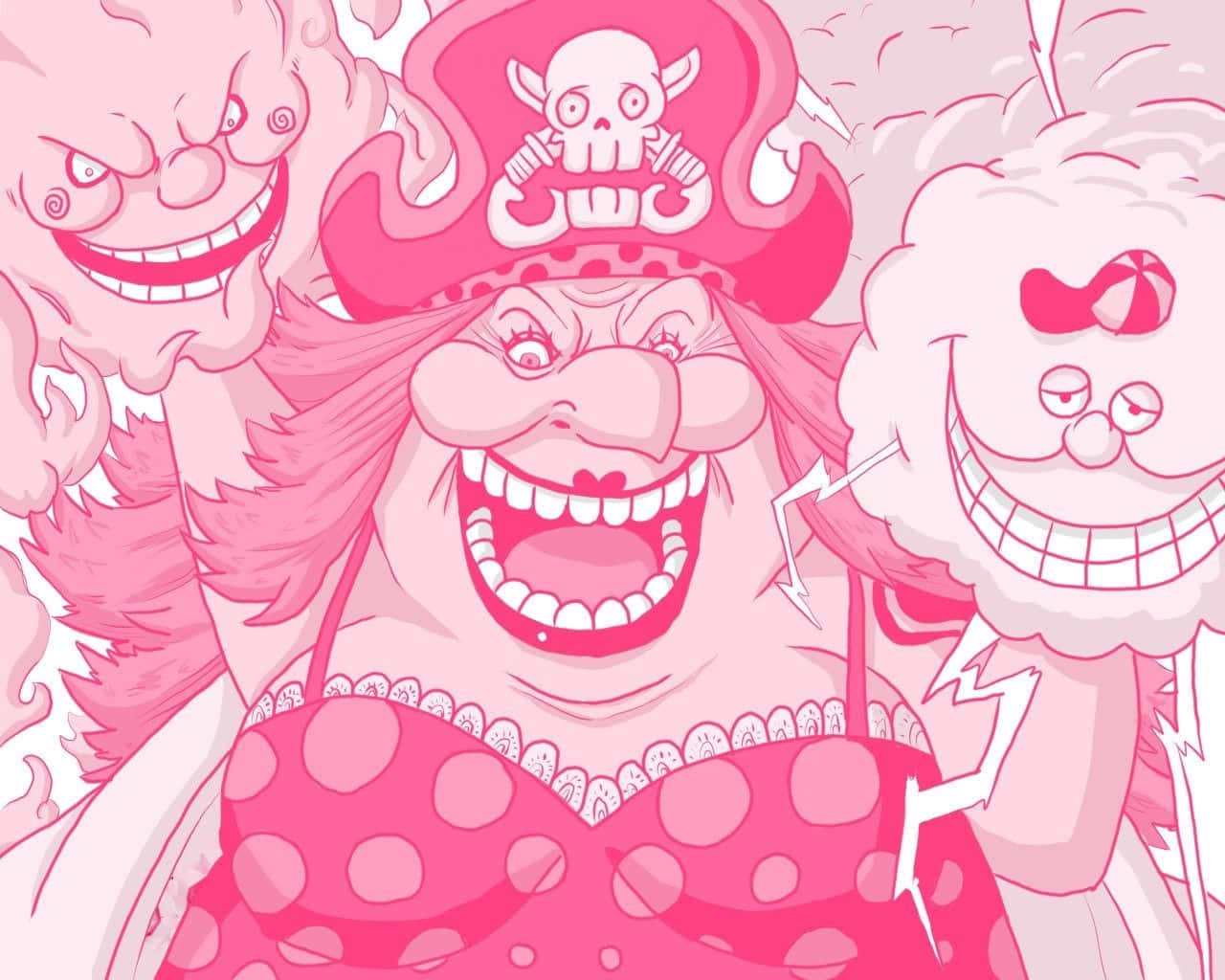 Big Mom, skull hat, pink monstrous figures, HD Desktop Wallpaper