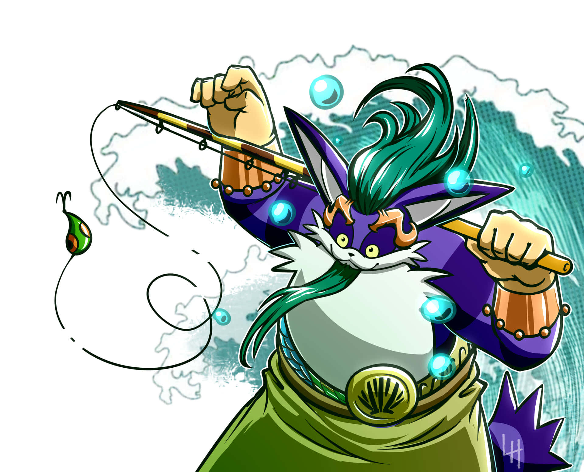 Big The Cat, teal hair, fishing rod, Full HD Desktop Wallpaper