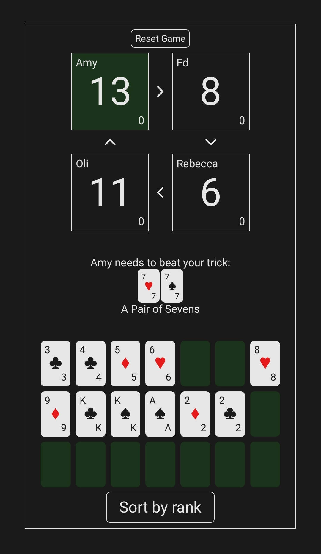 Big Two, playing cards, digital card game interface, HD Phone Wallpaper
