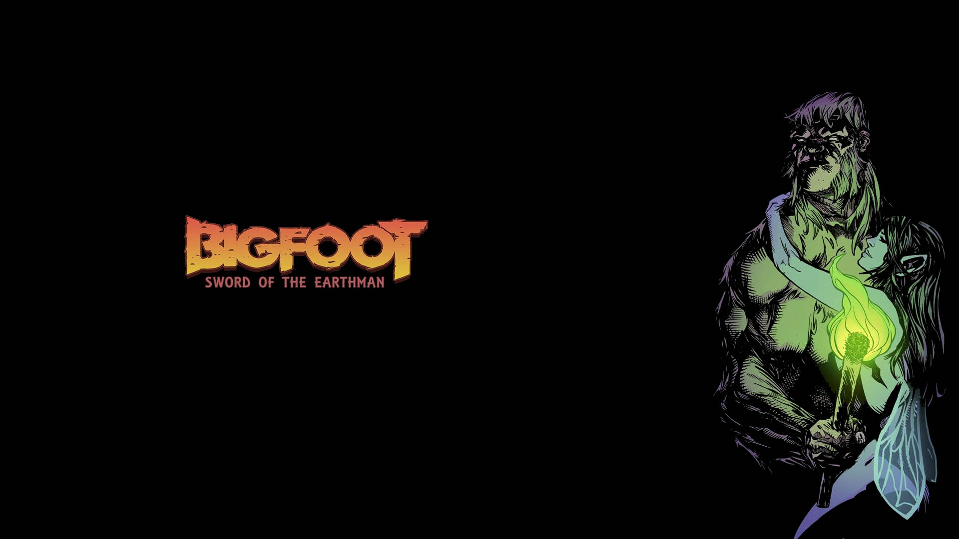 Bigfoot, green light, glowing sword, Full HD Desktop Wallpaper