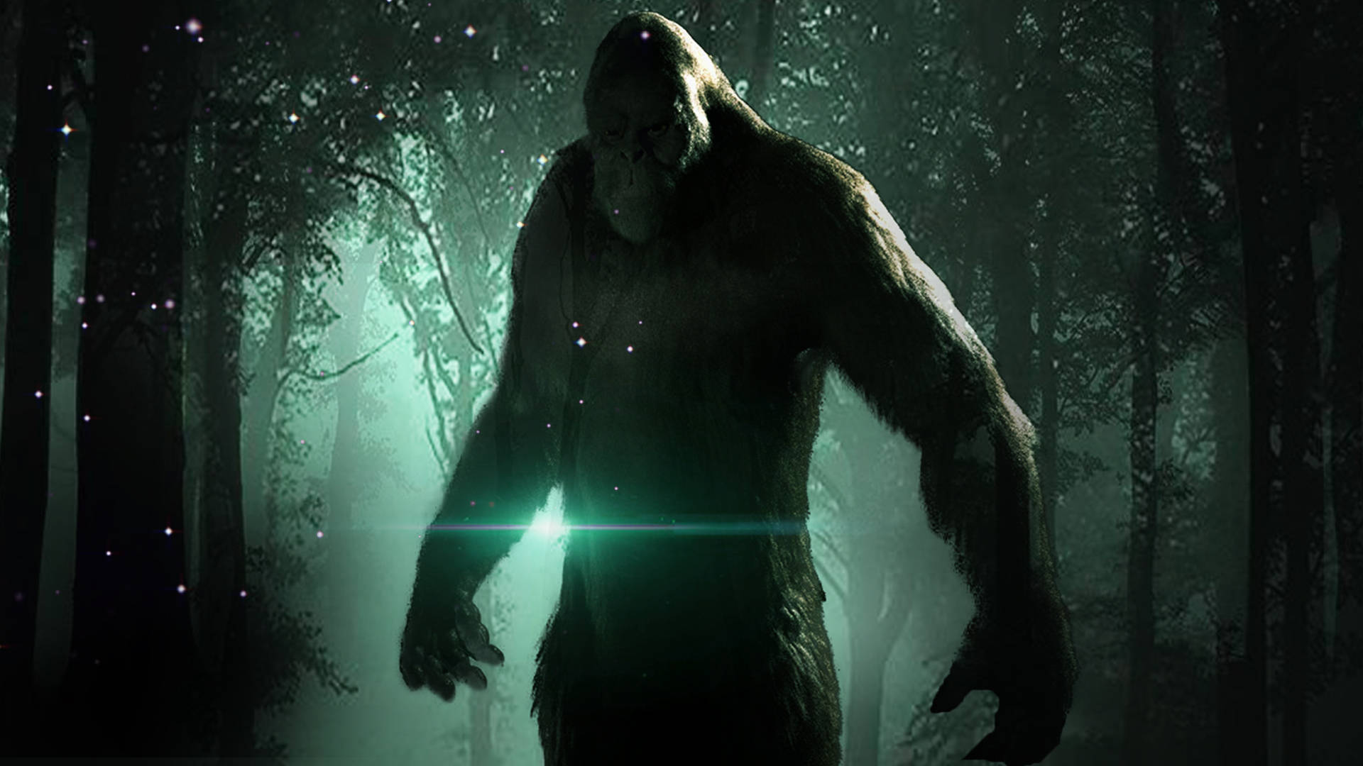 Bigfoot, green forest, misty forest, Full HD Desktop Wallpaper
